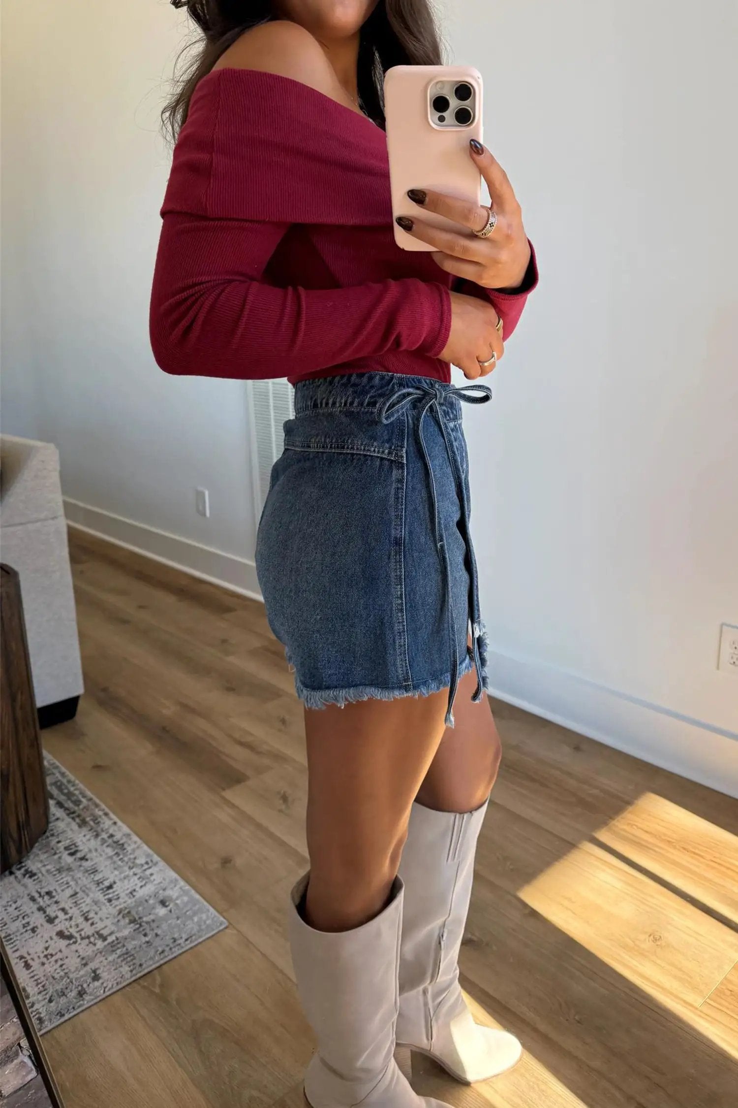 Dear-Lover Dropshipping Ashleigh Blue Wrapped Tied Waist Denim Skort - Bottoms/Skirts & Petticoat