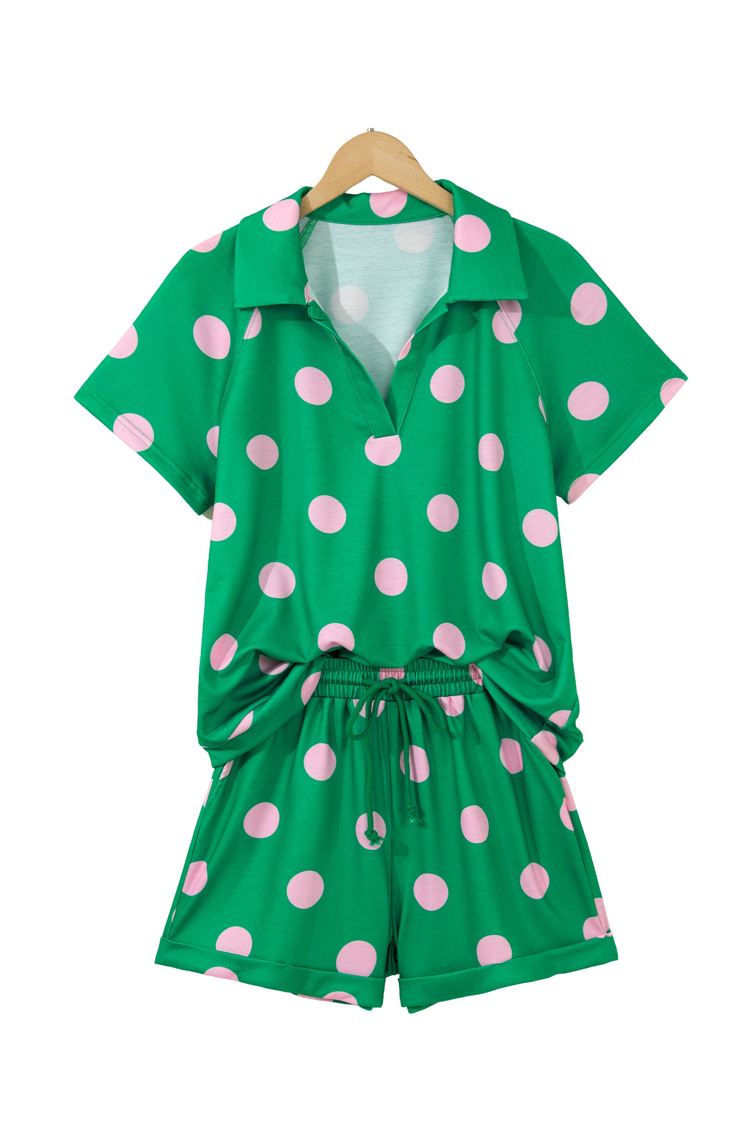 Polka Dot Tee Short Set | V-Neck Casual Outfit Set