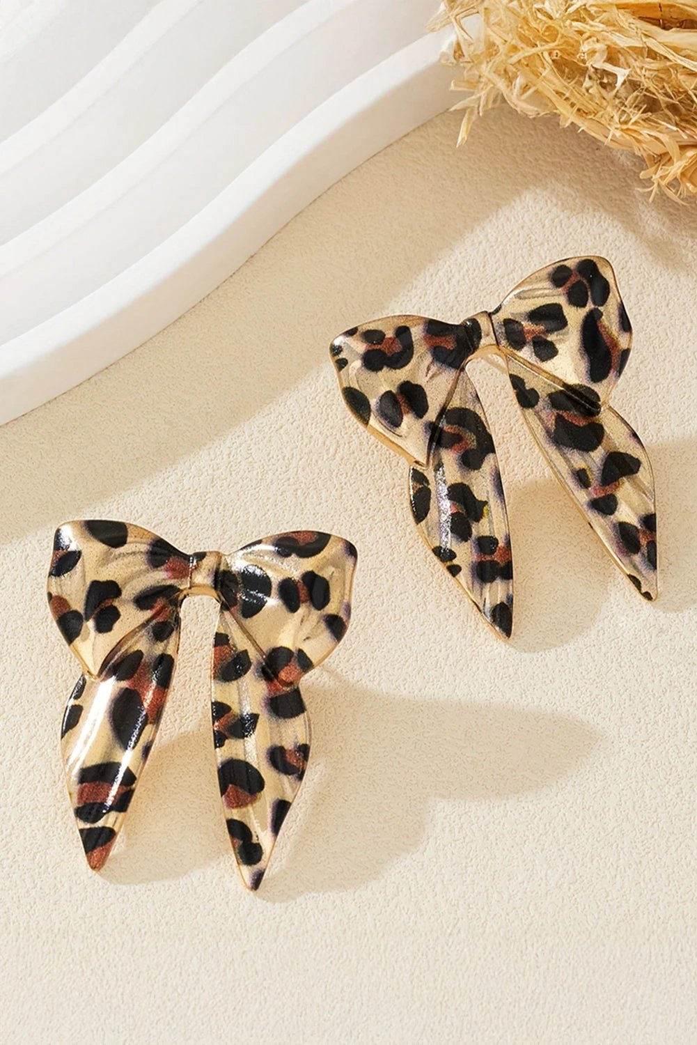 gold leopard print bow knot shape plated alloy earrings for women casual everyday outfit