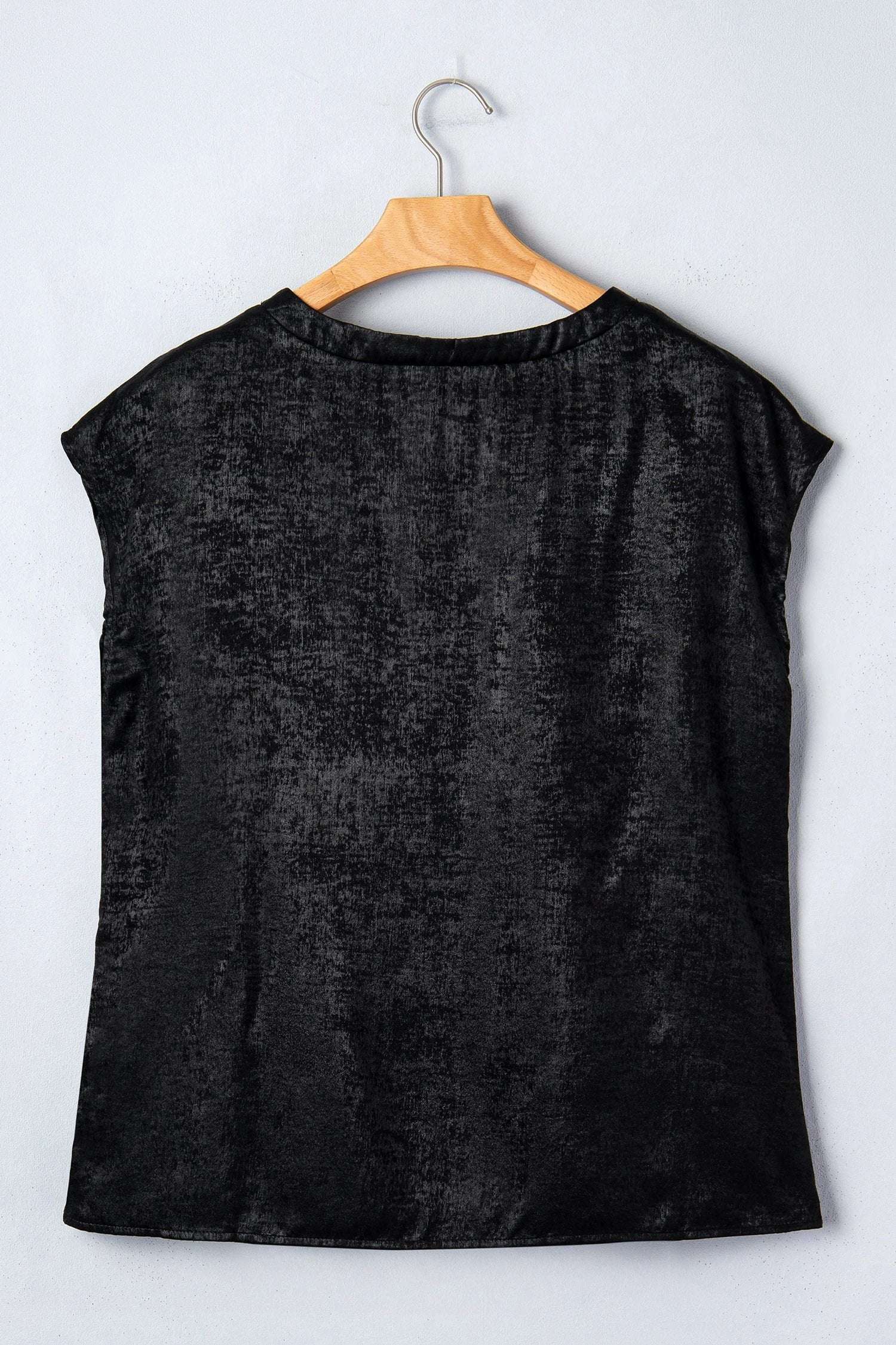 black metallic round neck cap sleeve tee for women casual everyday outfit
