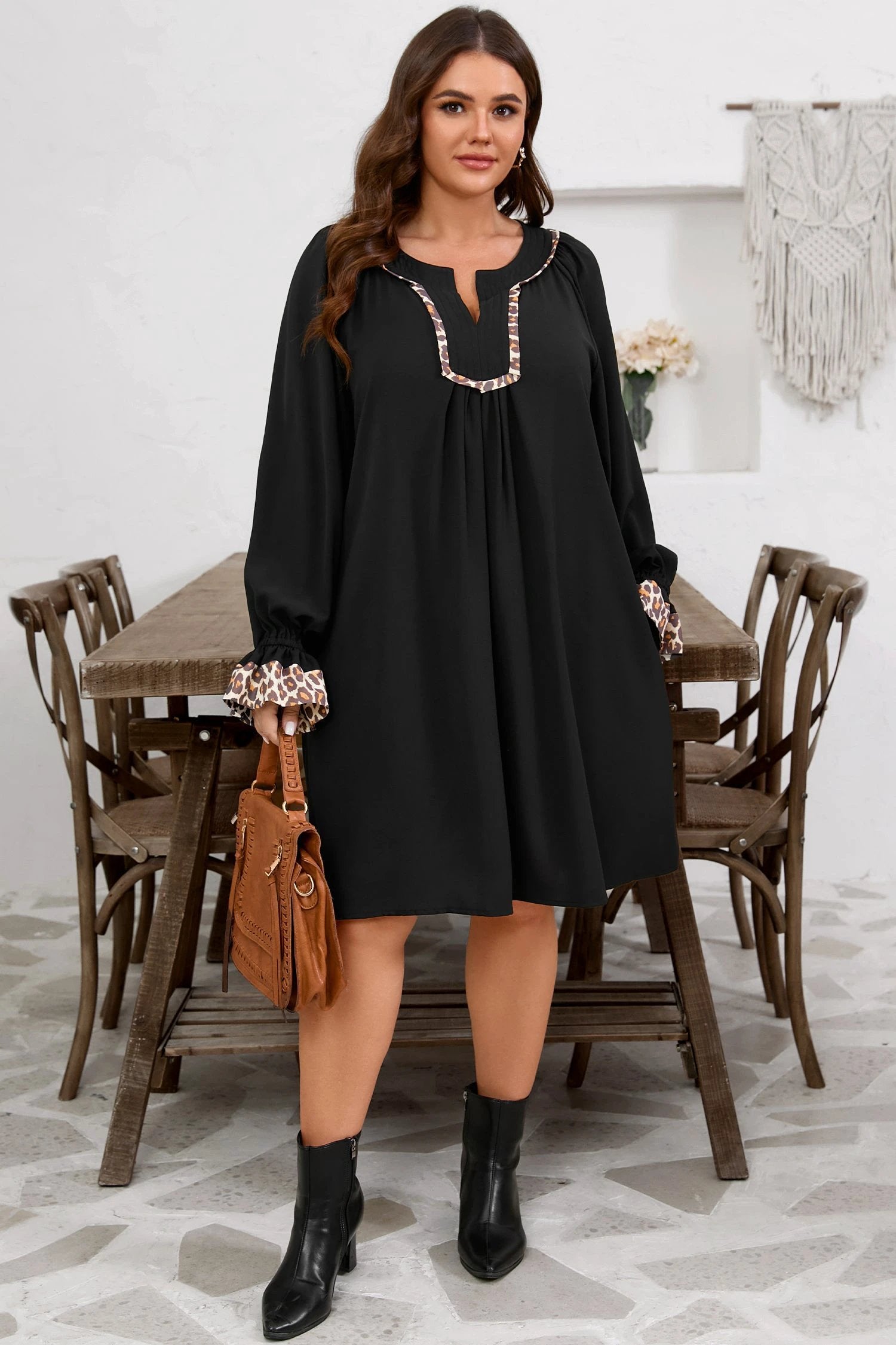 plus size leopard trim dress