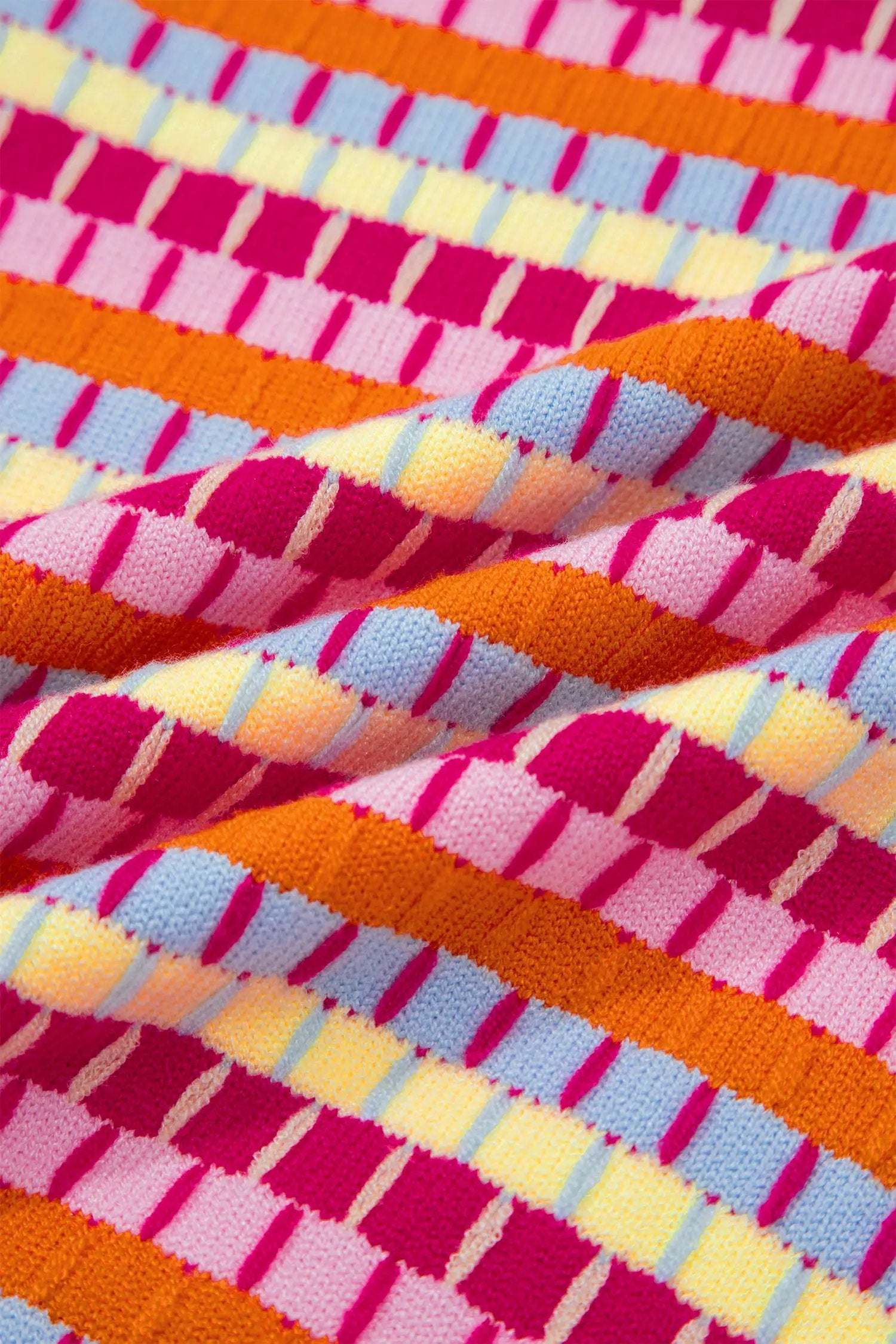 Orange striped knit sweater with short sleeves and abstract orange stripes detail