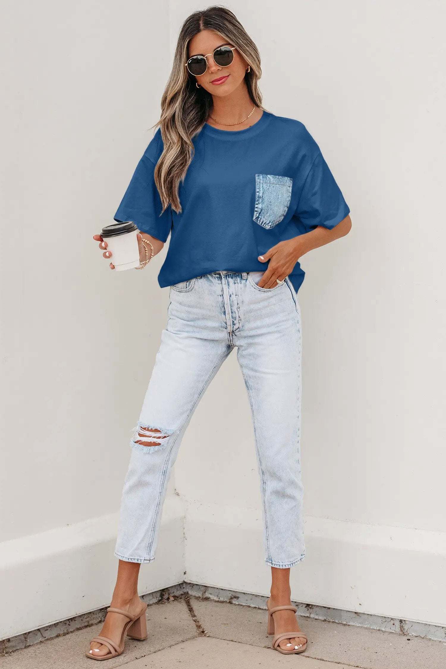 color block patch pocket tee