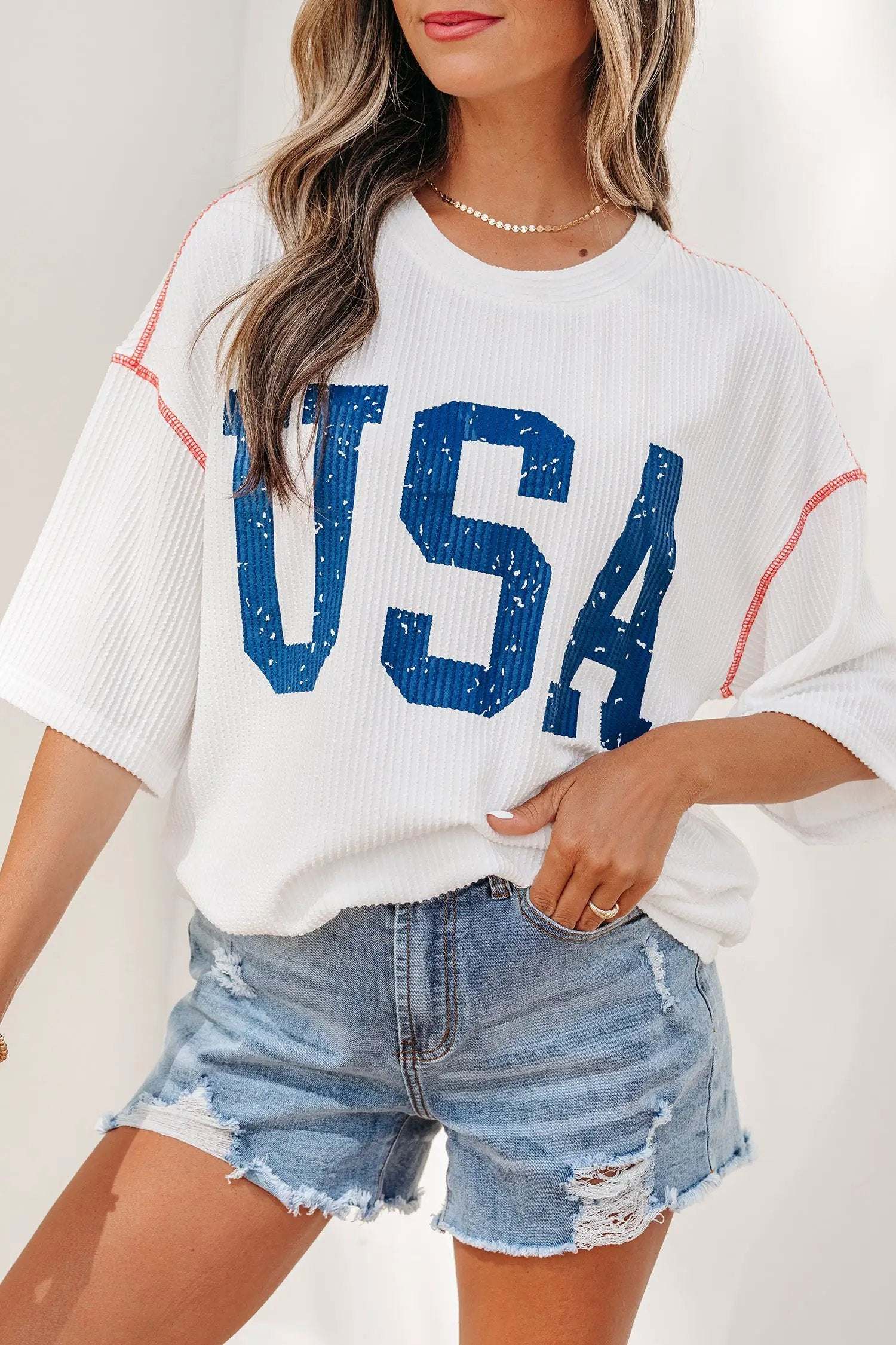 Oversized USA Graphic Ribbed Tee
