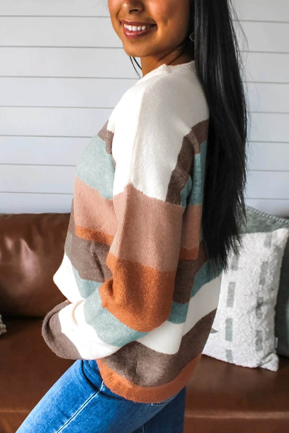colorblock stripe knit sweater for women casual everyday outfit