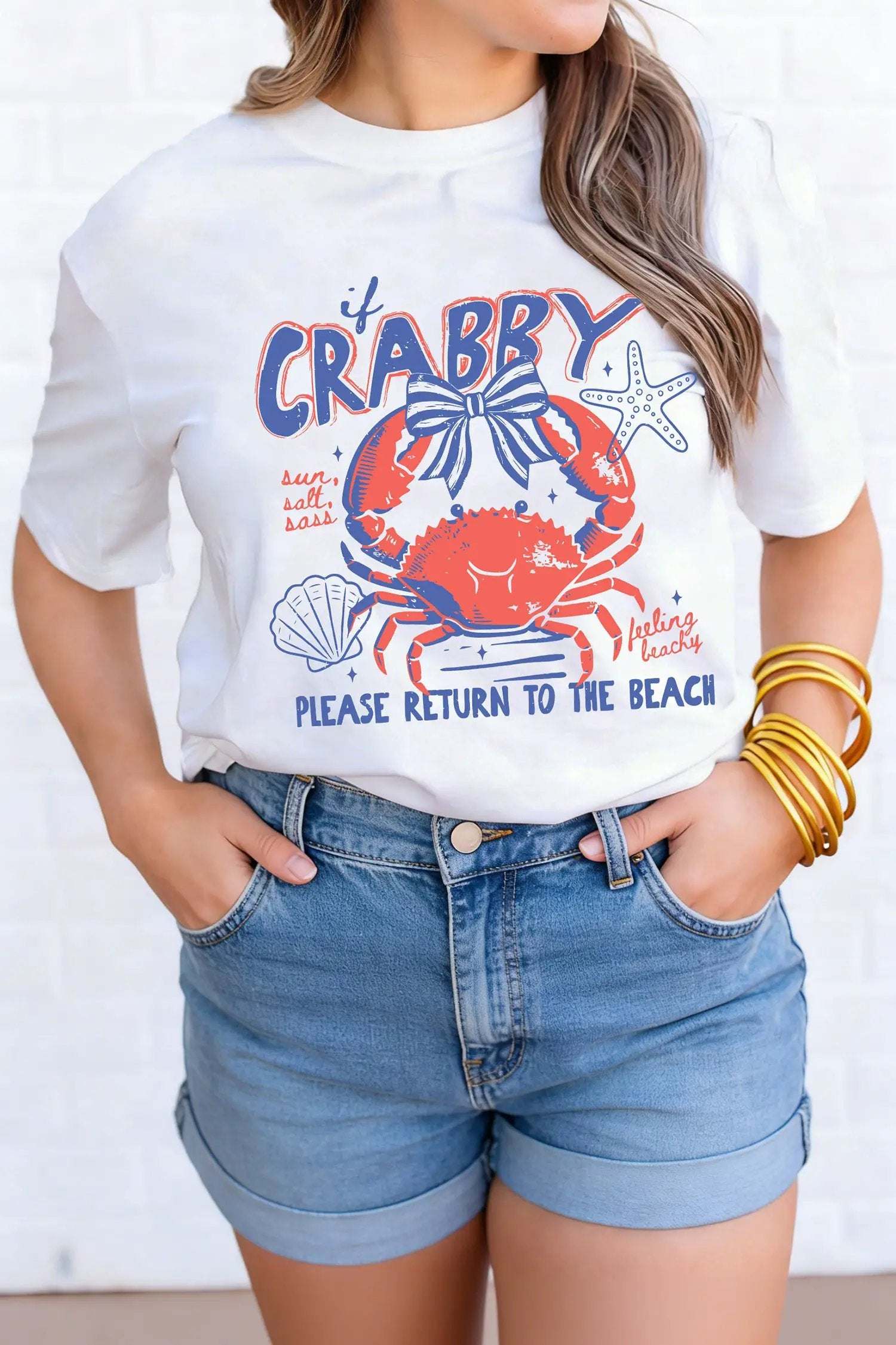 White coastal crab graphic tee for vacation ready casual beach style