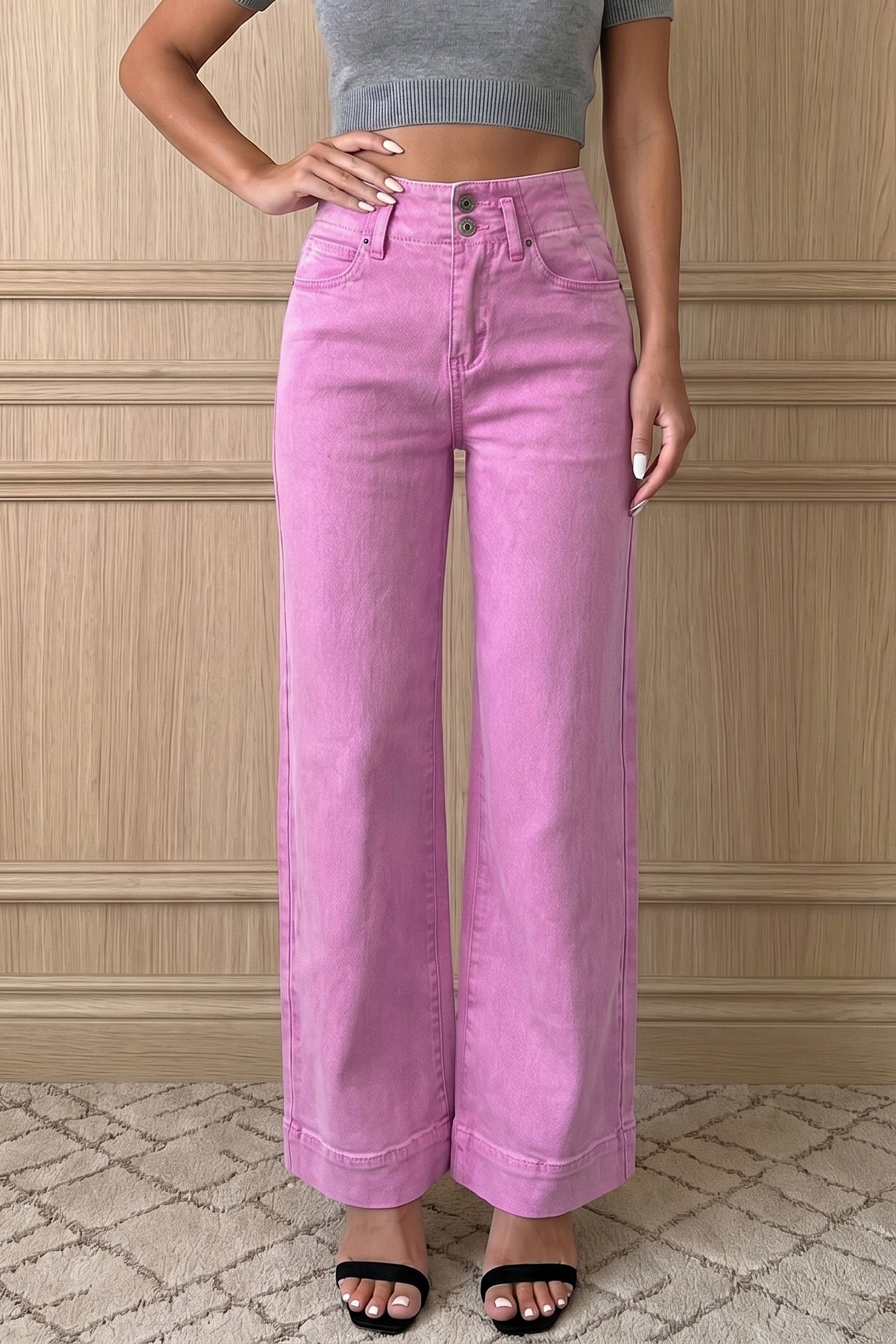 Boss Mom Energy | 2-Button High Waist Flared Wide-Leg Jeans