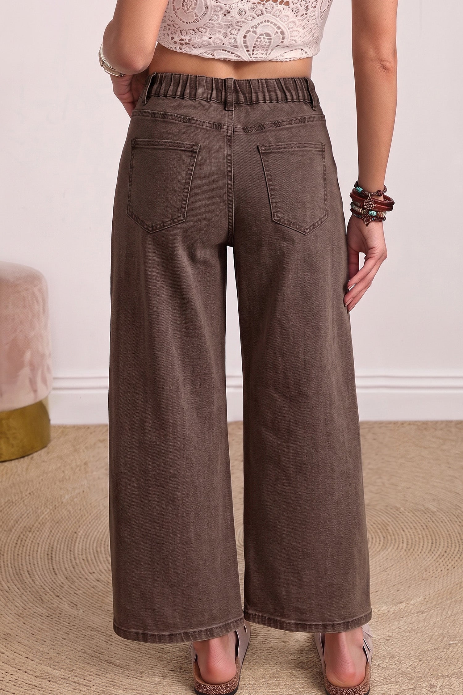 Solid Color Square Patch Pocket Ankle-length Barrel Jeans