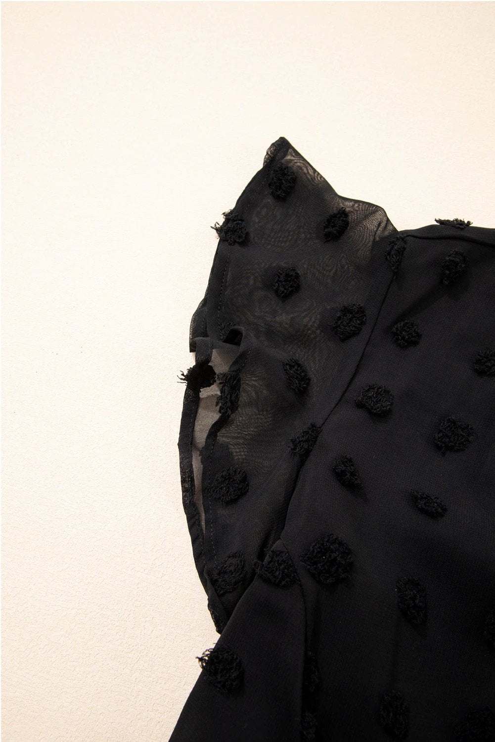 black dotty textured notched neck plus ruffled dress for women casual everyday outfit