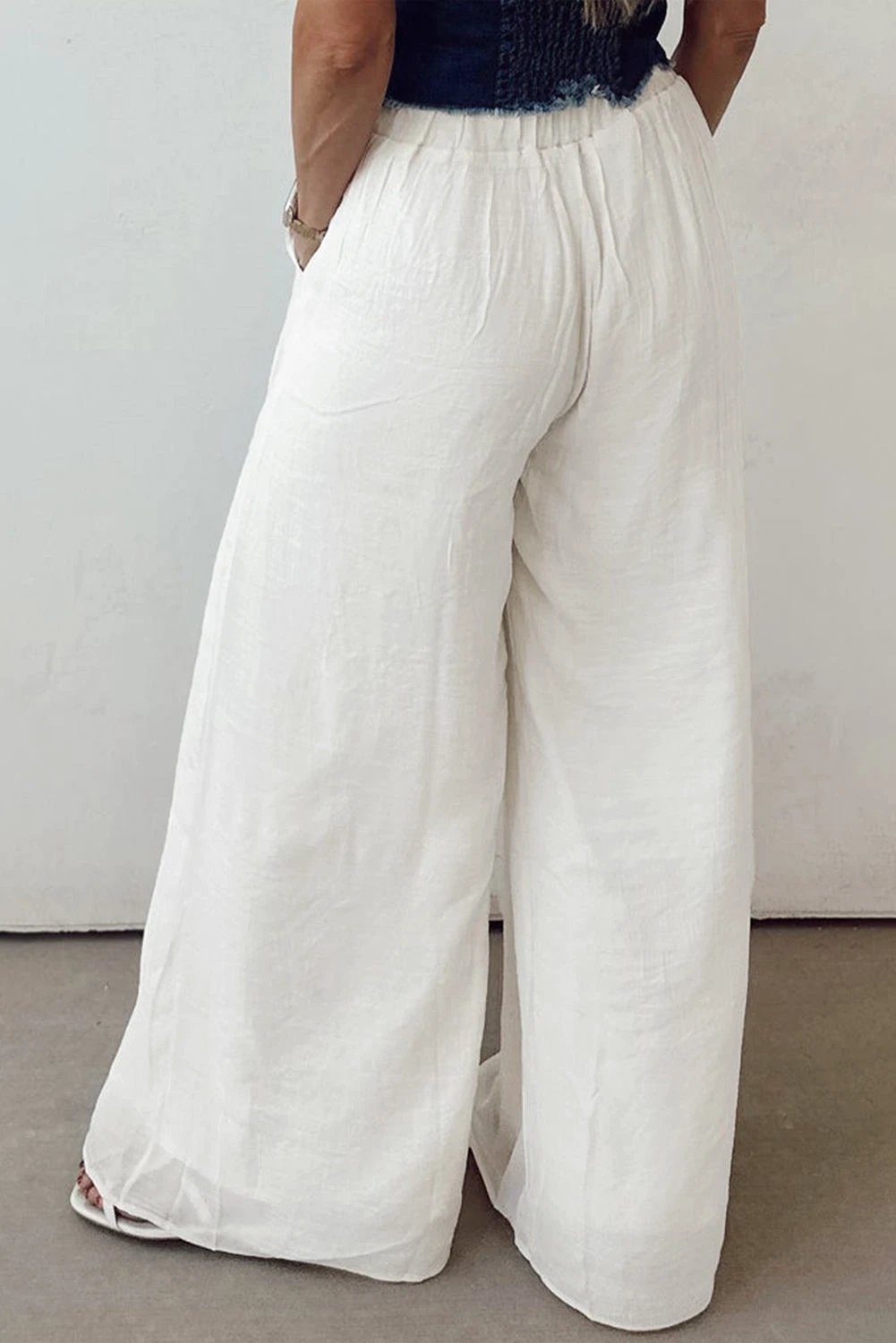 white solid drop waist pleated wide leg casual pants for women casual everyday outfit