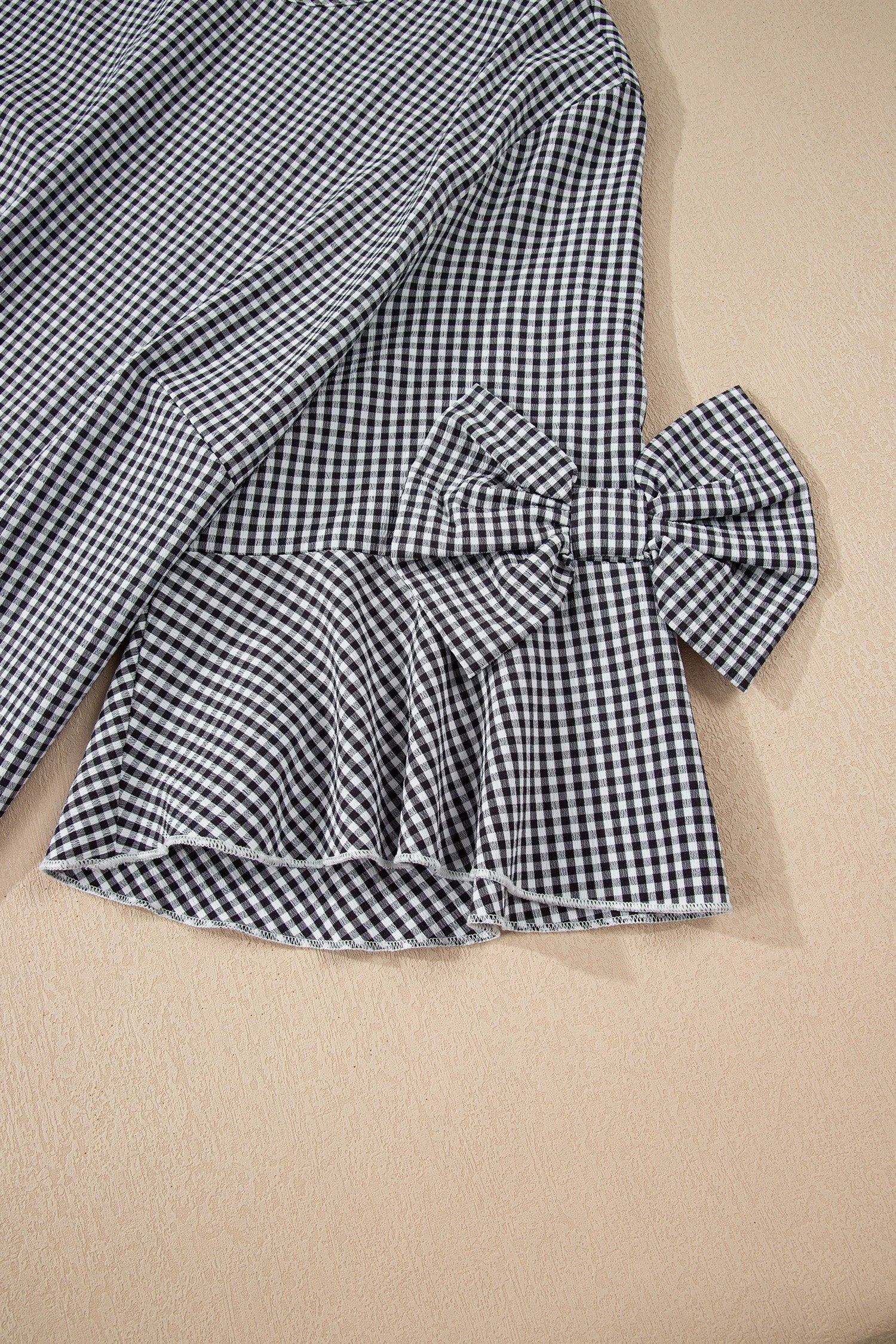 Dear-Lover Dropshipping Black Plus Size Plaid Bow Decor Bell Sleeve Round Neck Jumper - Plus Size/Plus Size Tops/Plus Size Tops & Tees