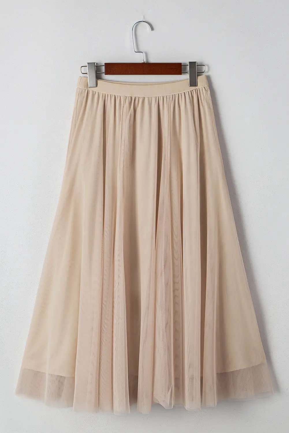 Dear-Lover Dropshipping Apricot Tulle Mesh Overlay Flared Midi Skirt - Bottoms/Skirts & Petticoat