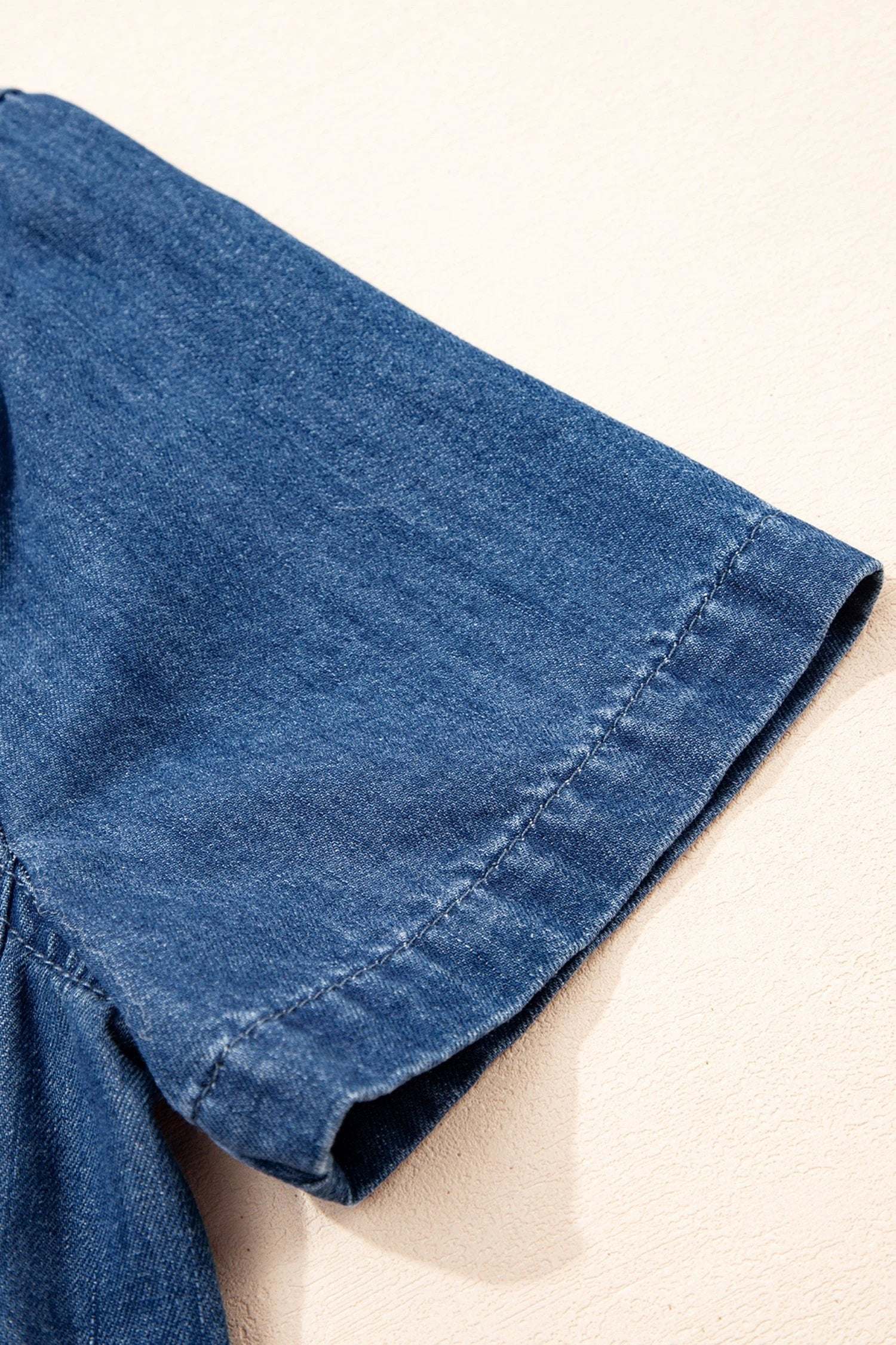 Mom Chic denim zip-front collared mini dress with short sleeves and A-line fit