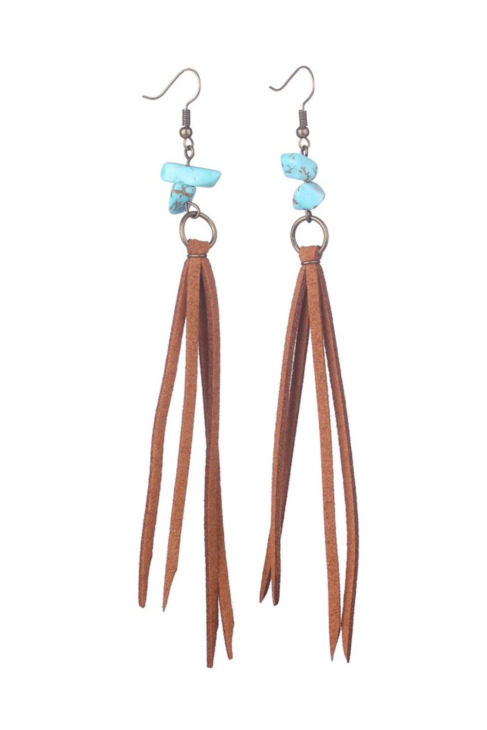 brown turquoise tassel drop earrings for women casual everyday outfit