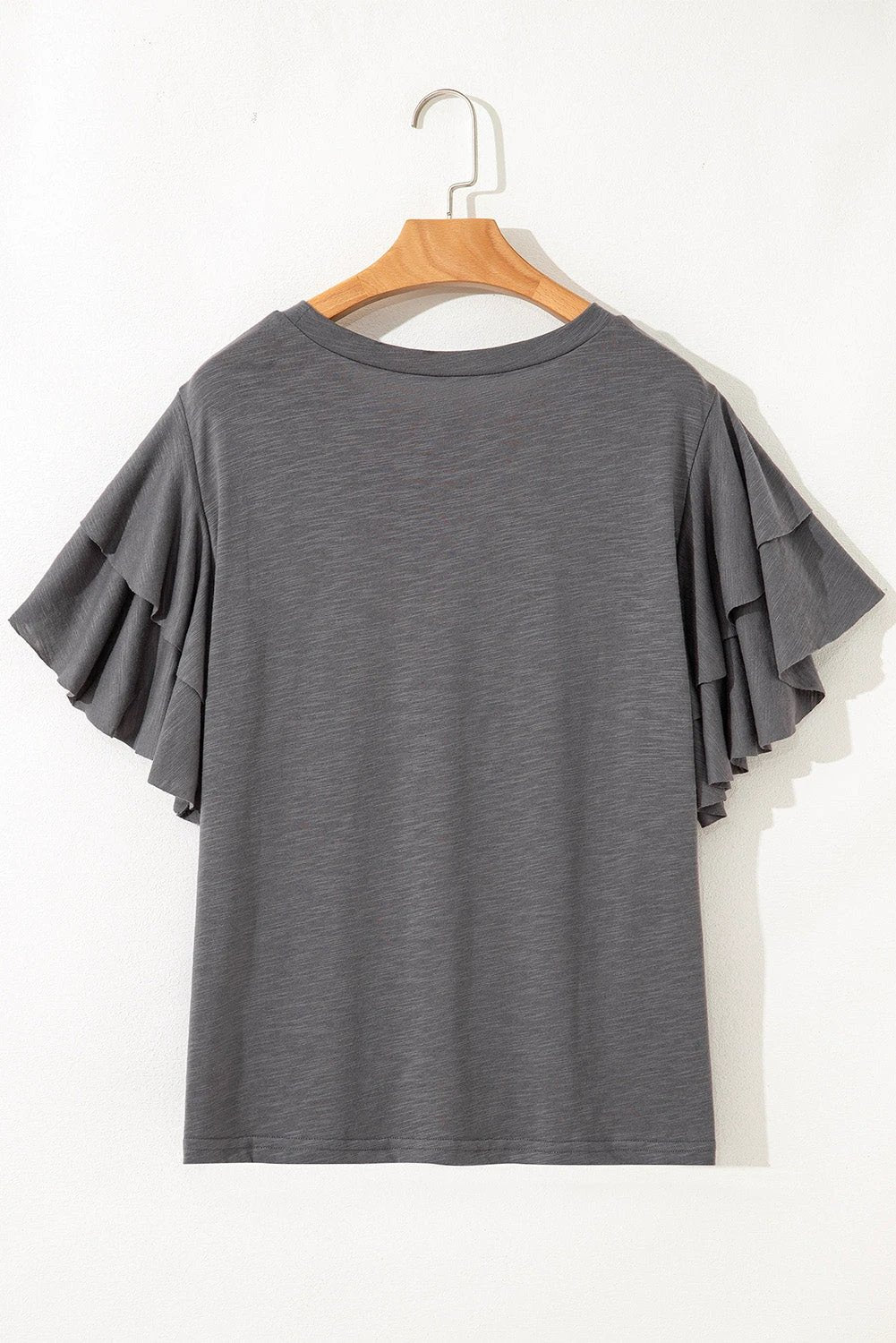 dark grey double ruffled short sleeve plus size top for women casual everyday outfit