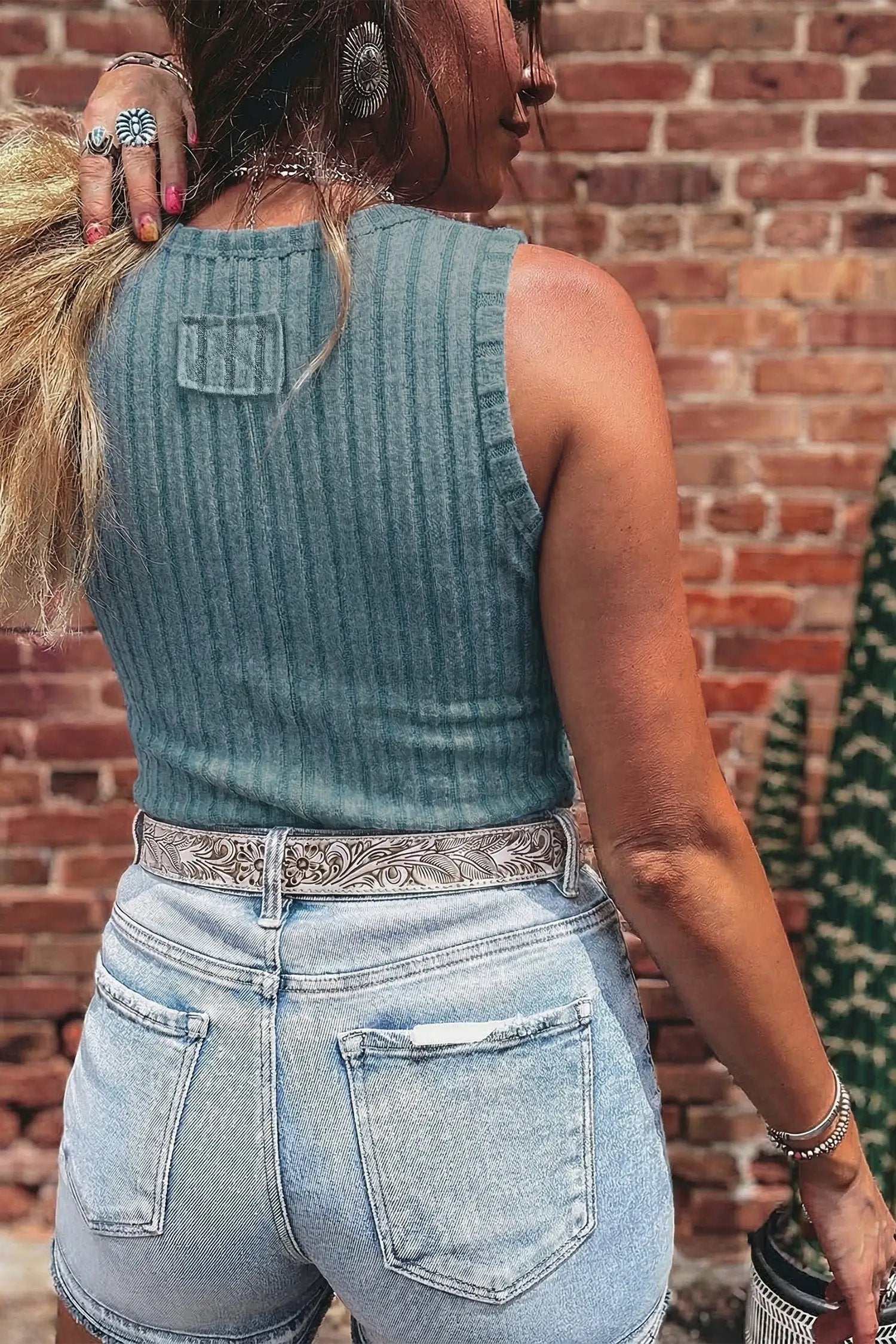 Ribbed Mineral Wash Tank Top slim fit cozy western casual top