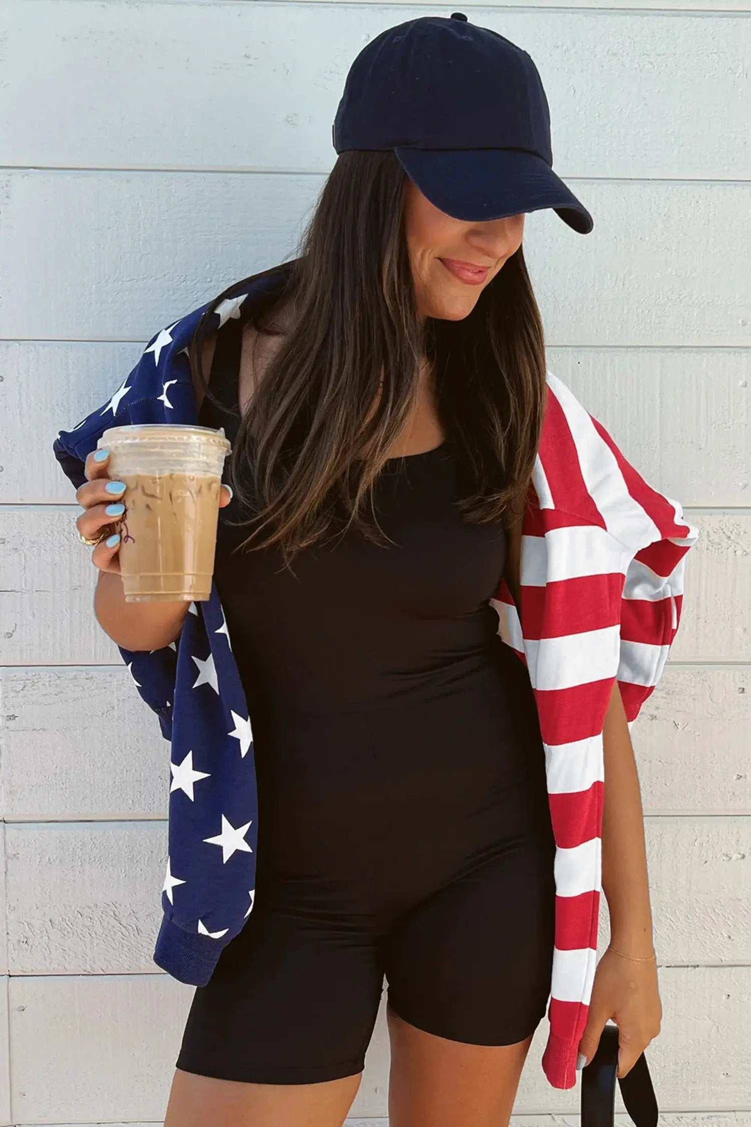 Oversized American Flag Sweatshirt with zipped collar patriotic casual top