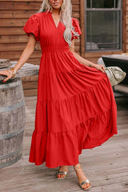 coral tiered maxi dress