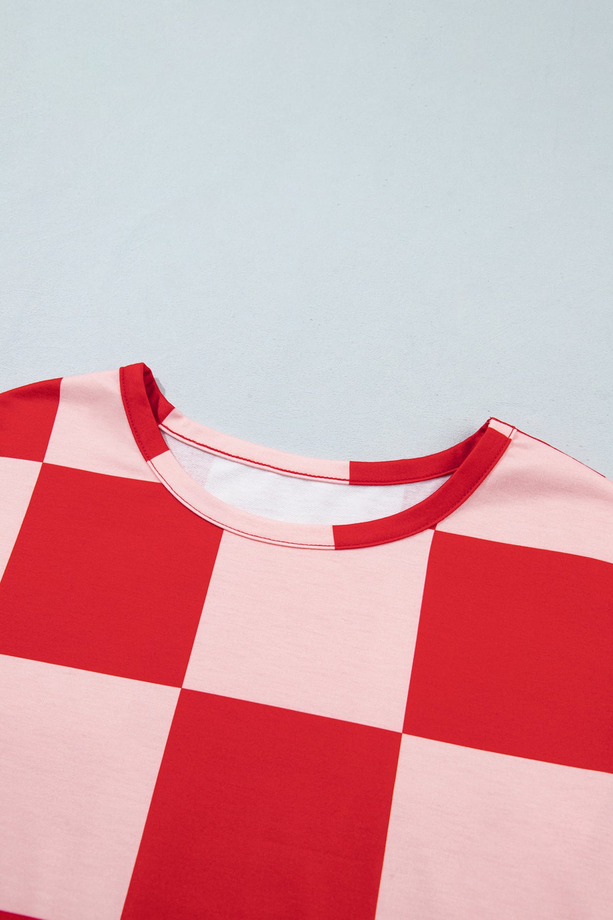 Checkerboard Plaid Long Sleeve Solid Color Shorts Two-Piece Set