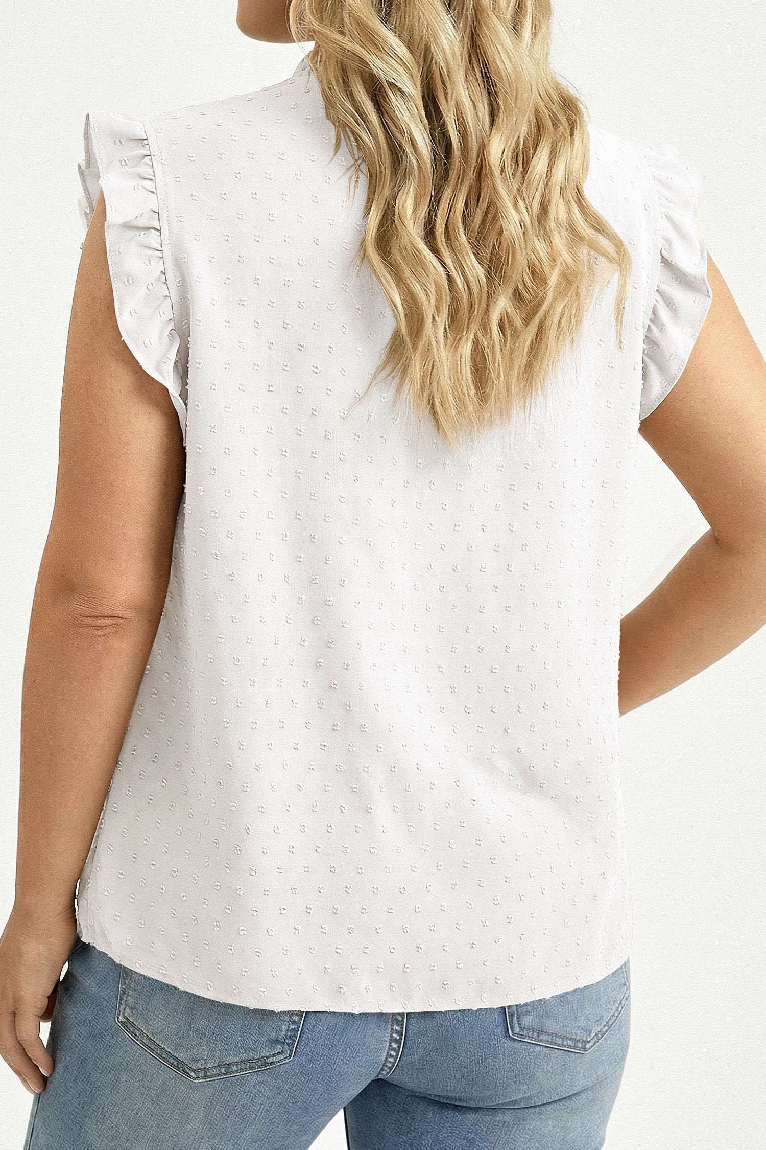 black plus size swiss dot ruffle lace trim v neck tank top for women casual everyday outfit