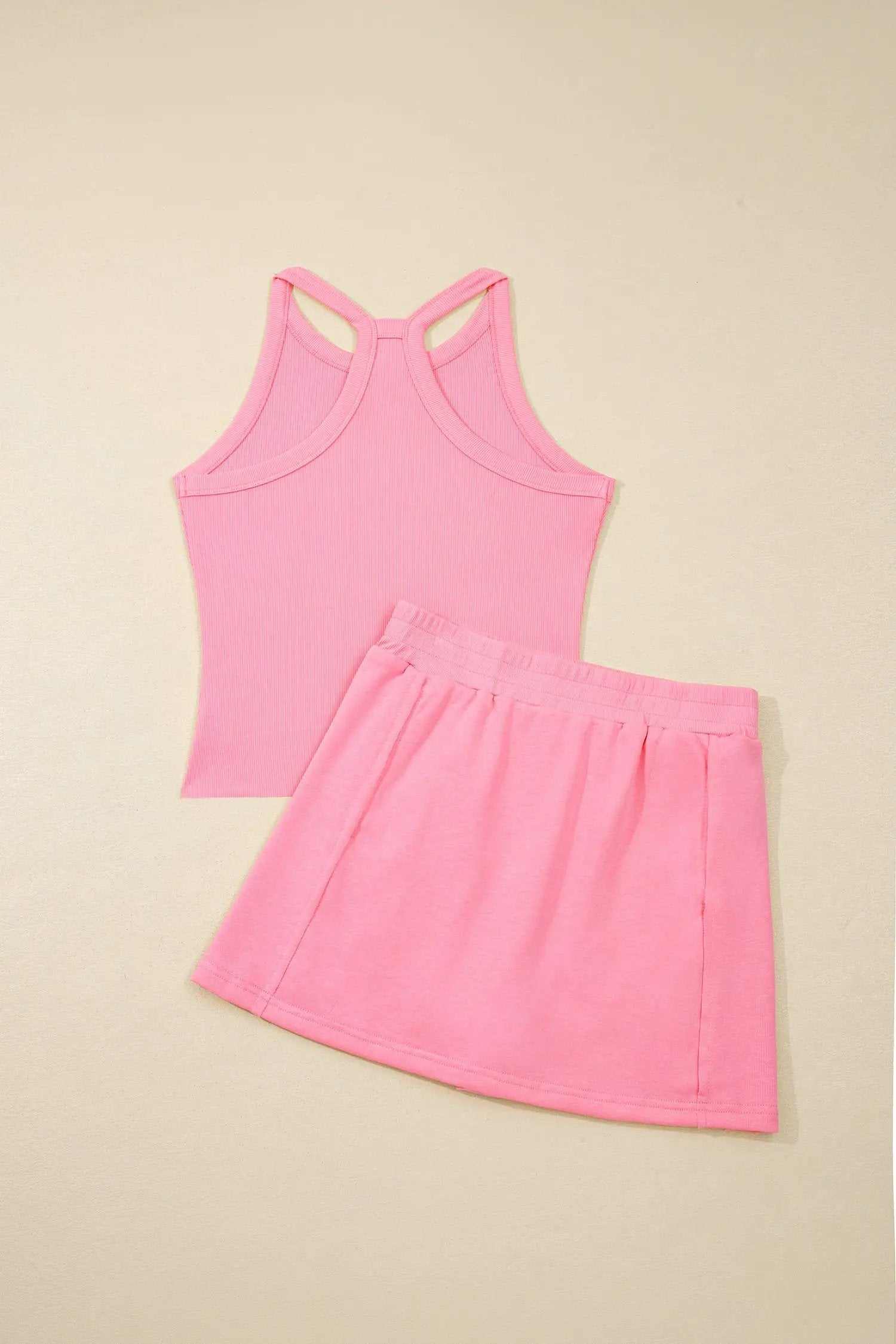 Ribbed Tank Top Mini Skort Set with elastic waist vacation outfit