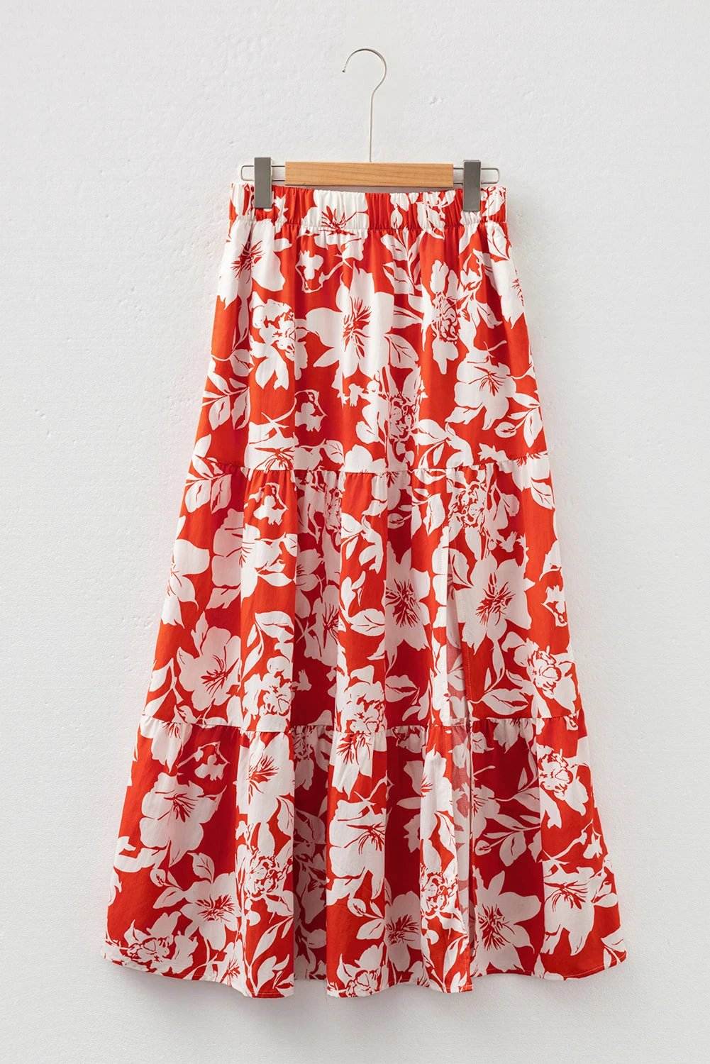 red high split floral western cowgirl maxi skirt for women casual everyday outfit