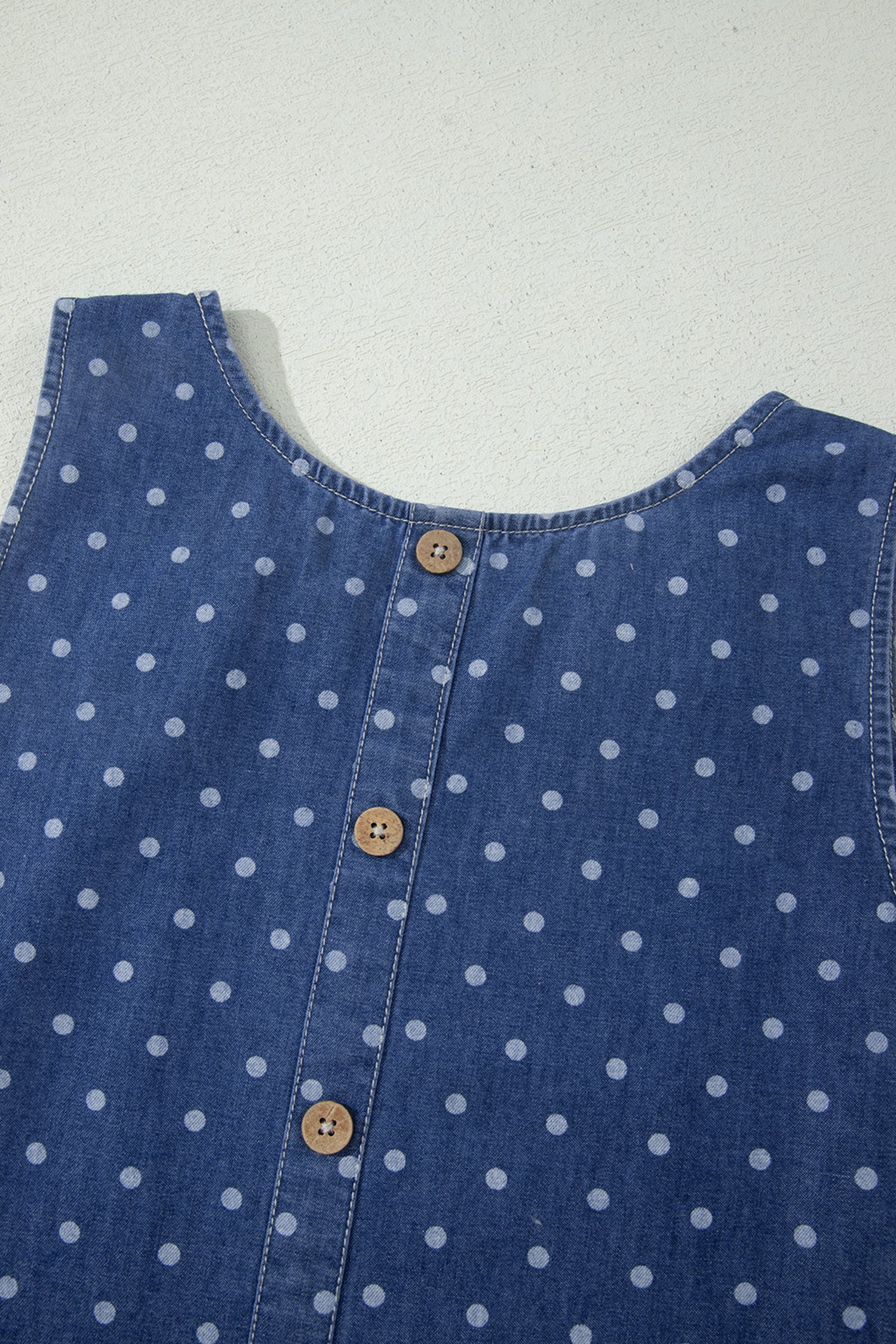 Polka Dot Ruffle Hem Sleeveless Denim Mini Dress — everyday dress for women | J&H Apparel
