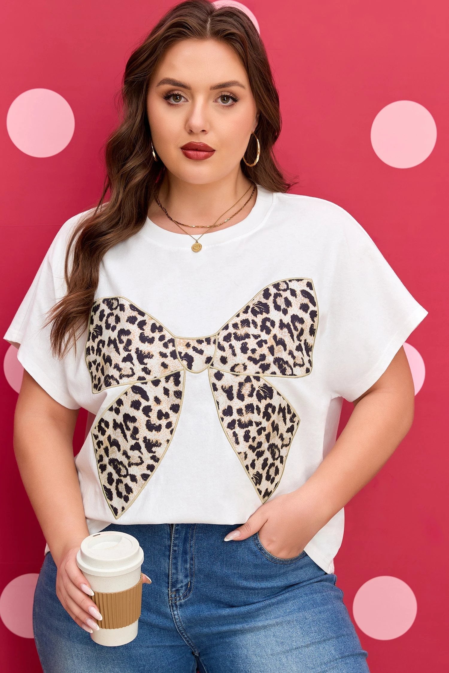 plus size leopard bow tee