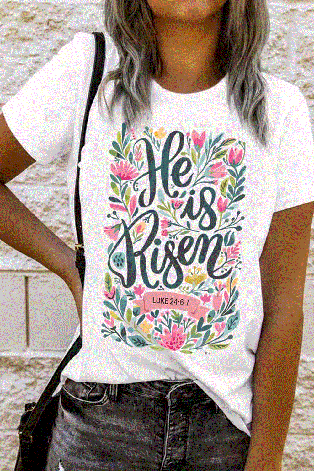 white he is risen floral printed t shirt for women casual everyday outfit