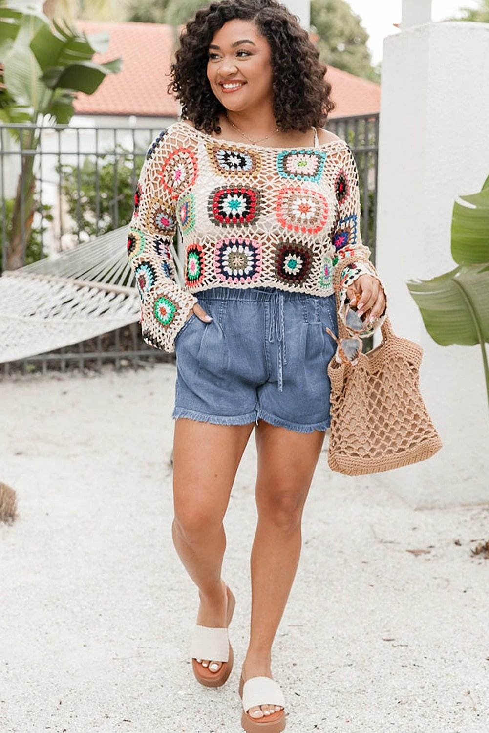 dusk blue raw hem lace-up high waist plus size denim shorts for women casual everyday outfit