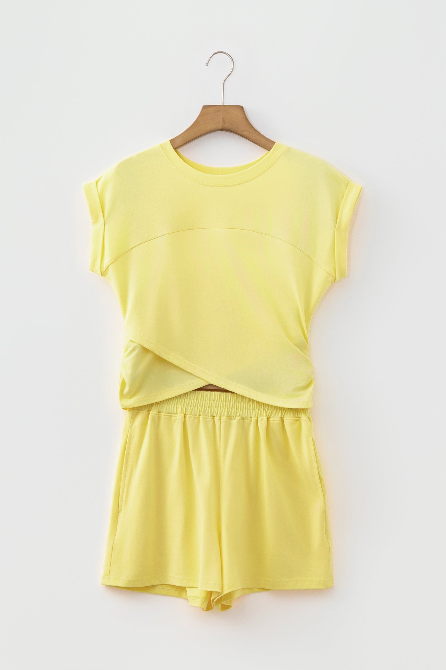 Solid Short Sleeve Elastic Waist Pocket Casual Two-Piece Short Set — women's everyday bottoms | J&H Apparel
