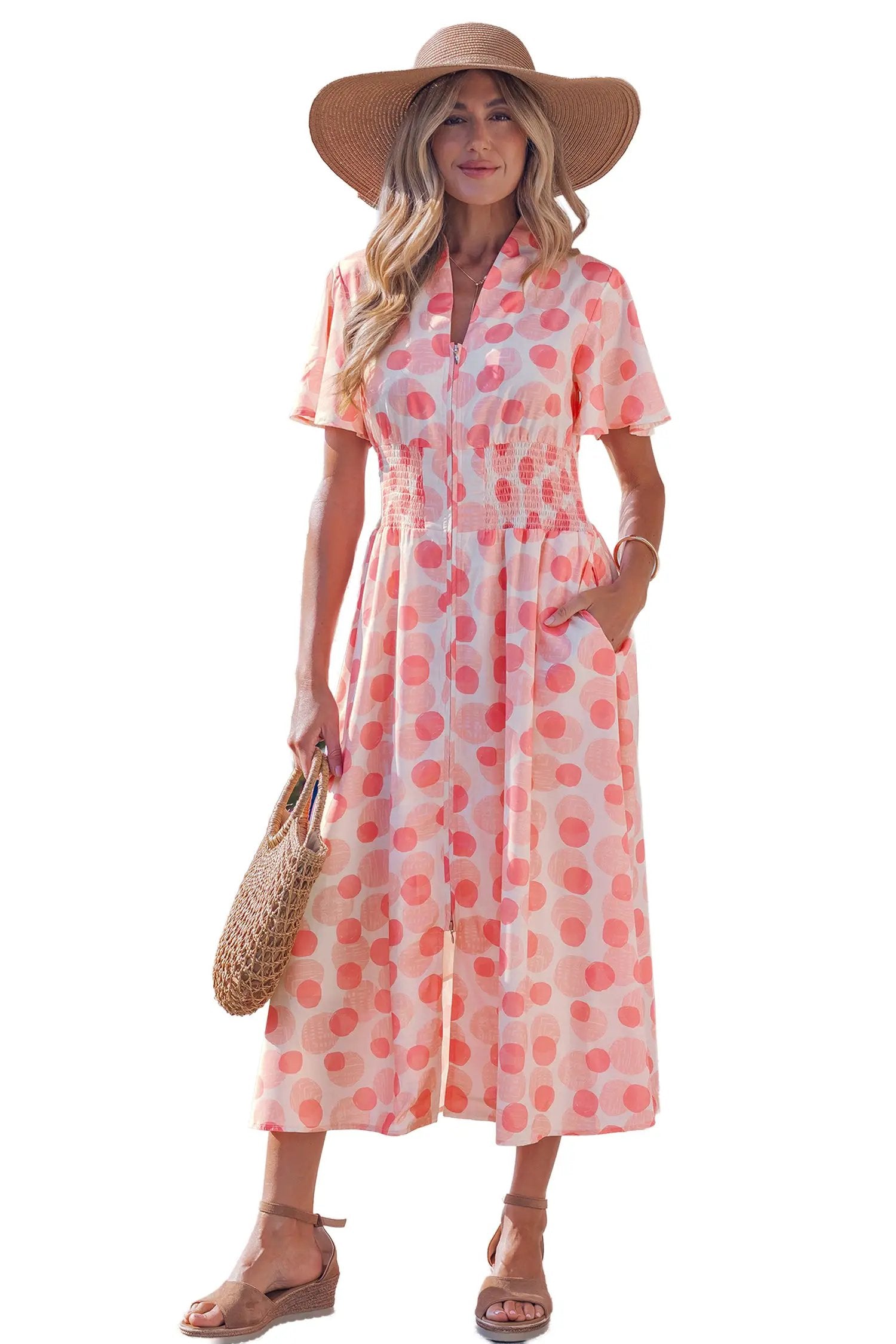 pink polka dot maxi dress