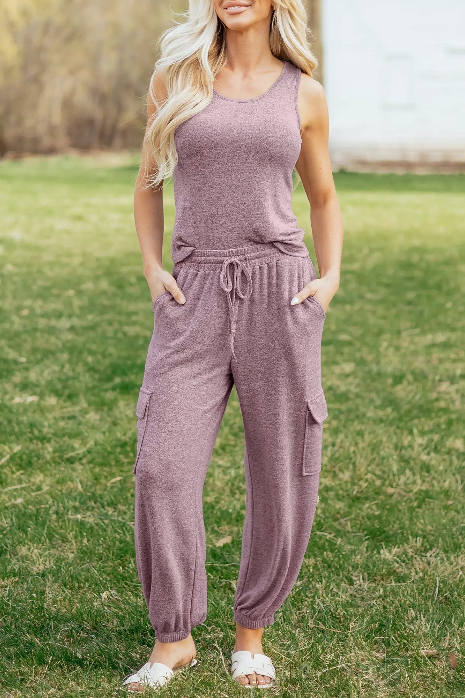 J&H Apparel Orchid Bouquet Casual Tank Top Drawstring Jogger Pants 2pcs Outfit - Outfit Sets Two Piece Sets/Pant Sets