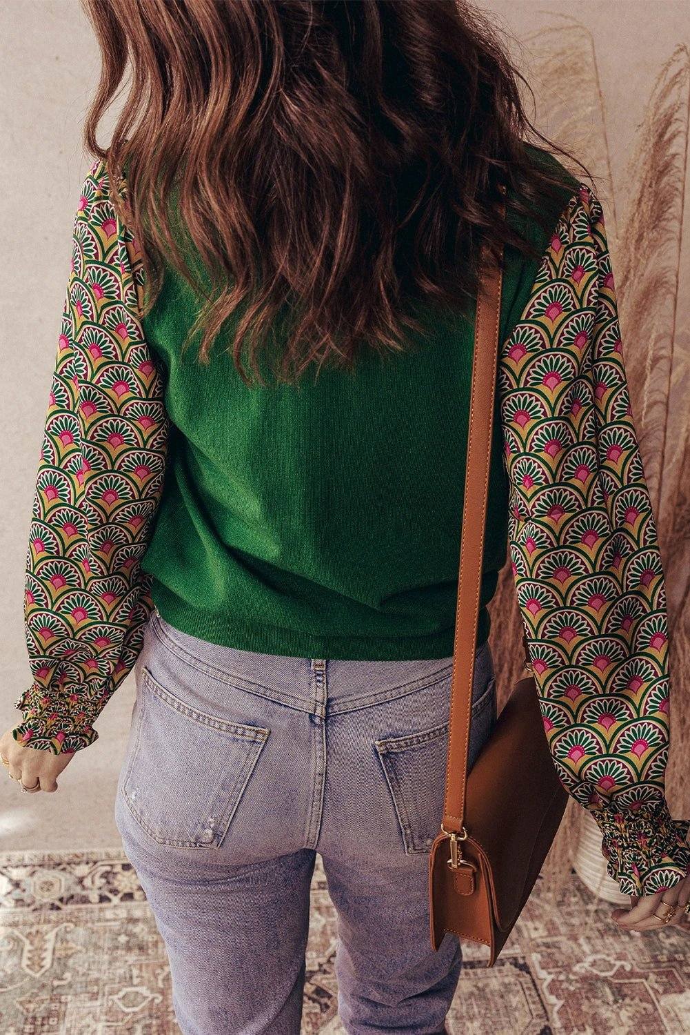  floral patchwork knit sweater for women casual everyday outfit