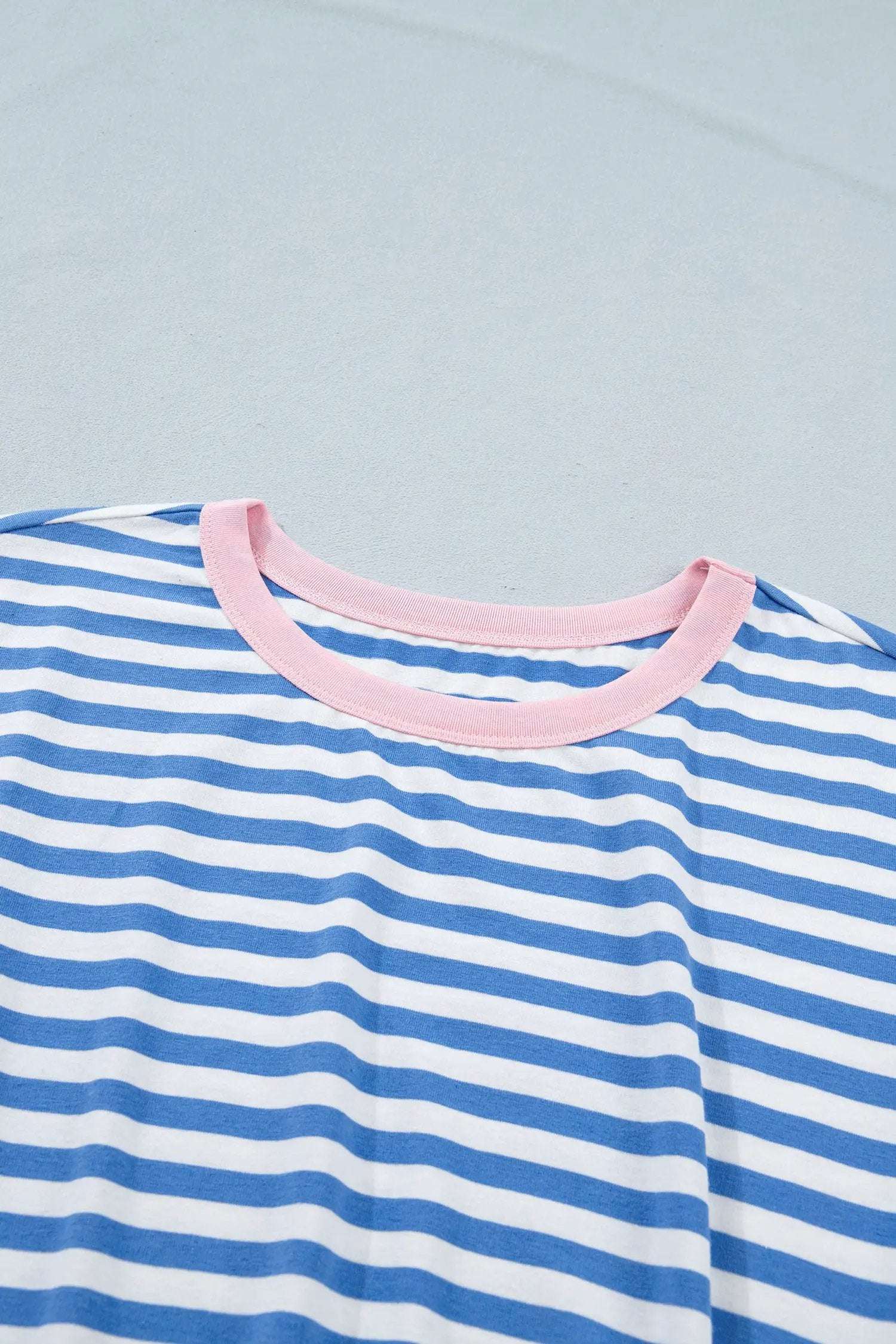 Dear-Lover Dropshipping Sky Blue Stripe Nautical Tie Contrast Trim Round Neck T Shirt Mini Dress - Dresses/T Shirt Dresses