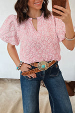 Floral Textured Jacquard Puff Sleeve Blouse — women's everyday blouse | J&H Apparel