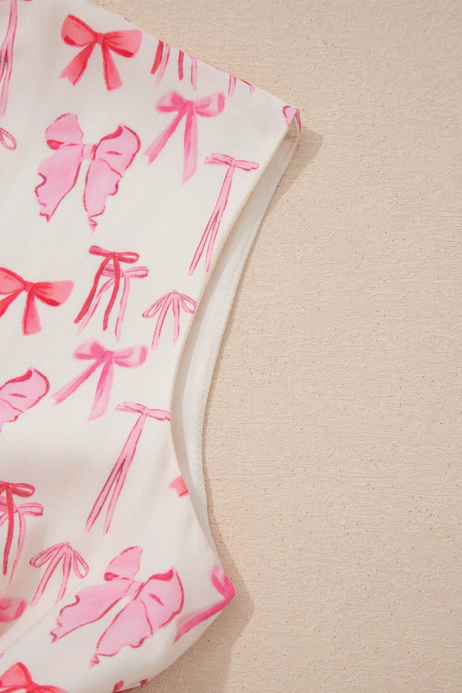 pink full zip cinched waist sleeveless bow mini dress for women casual everyday outfit