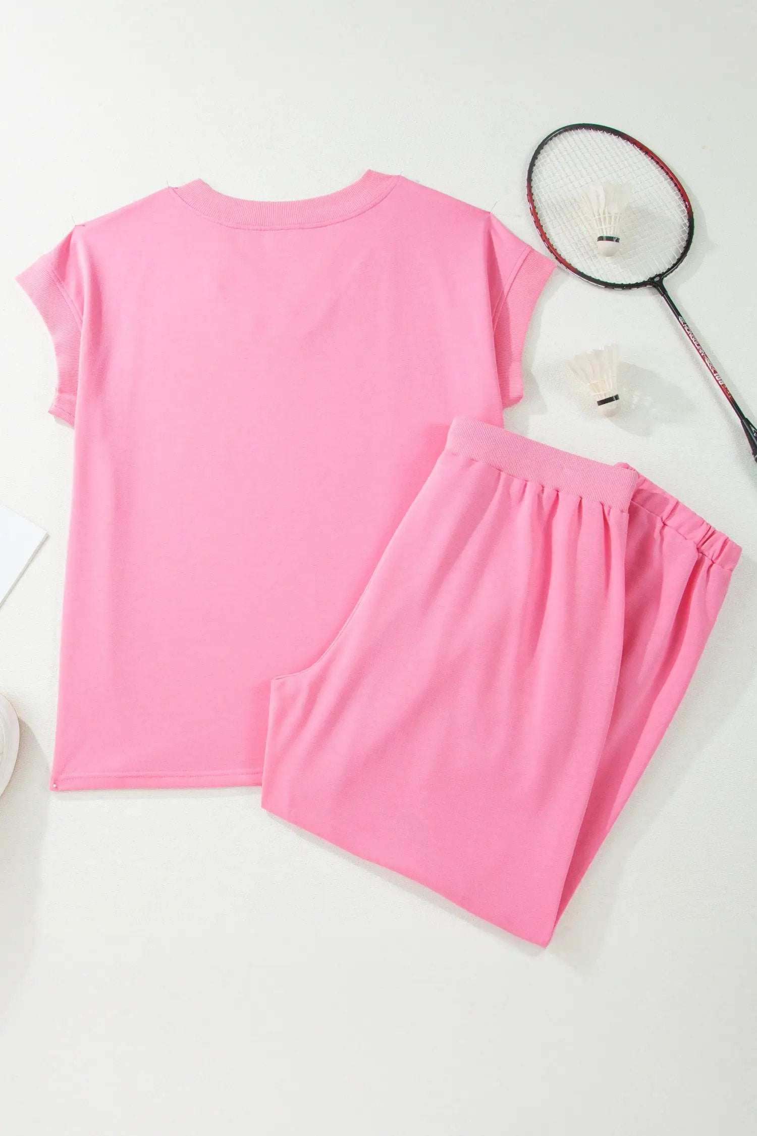 Plus size V-neck tee and drawstring pants outfit set in soft breathable knit for comfortable casual wear