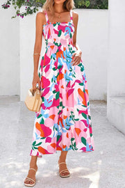 Floral High-Waist Sundress with adjustable straps and smocked bodice