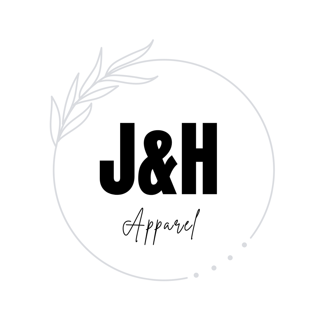 Logo of J&H Apparel with decorative elements on a white background