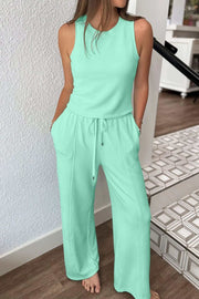 Two-Piece Matching Set with drawstring waist and wide-leg pants