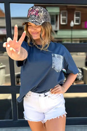 color block patch pocket tee