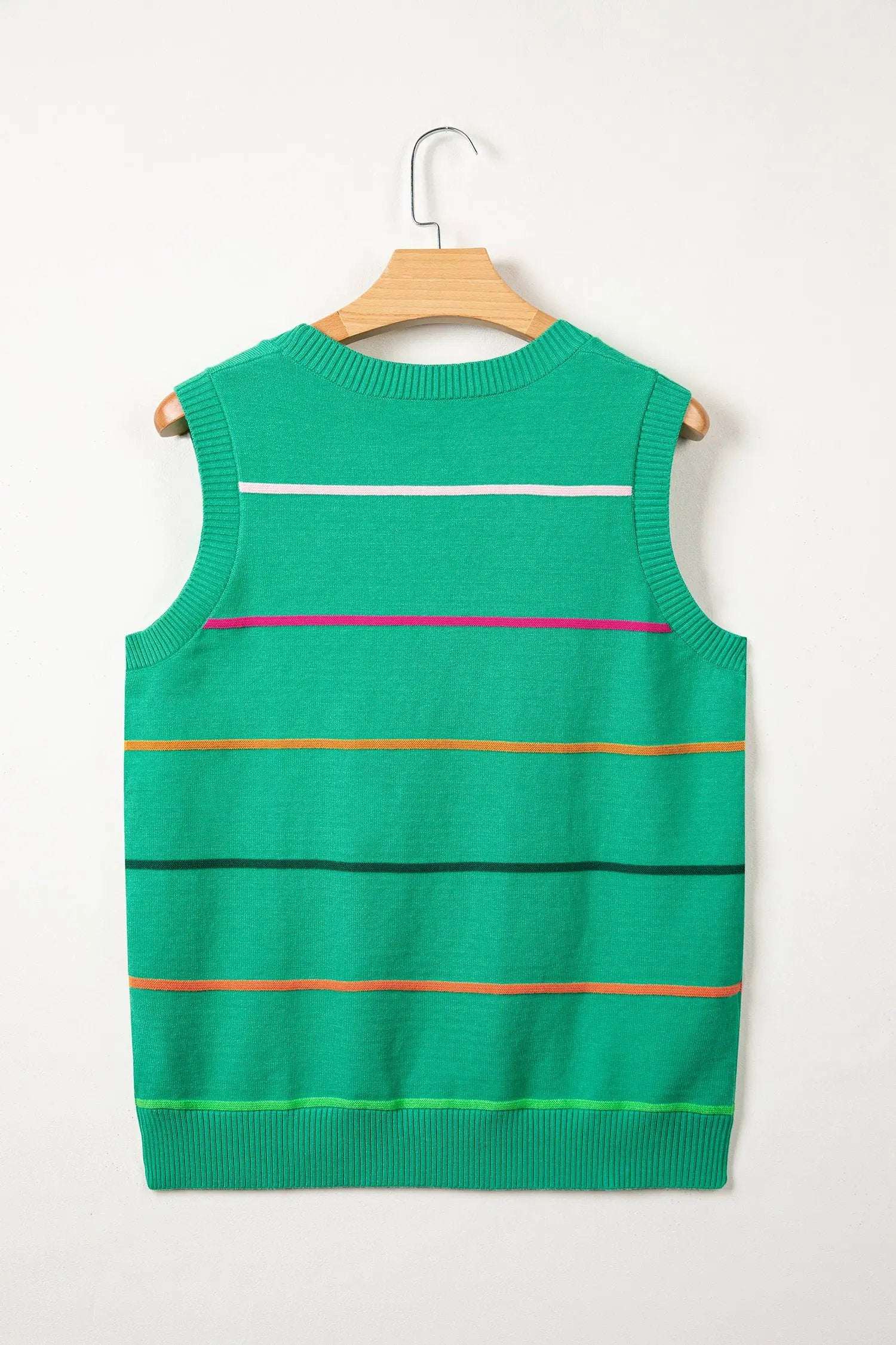 Stripe round-neck knit sleeveless tank top with bold color-block stripes and relaxed fit