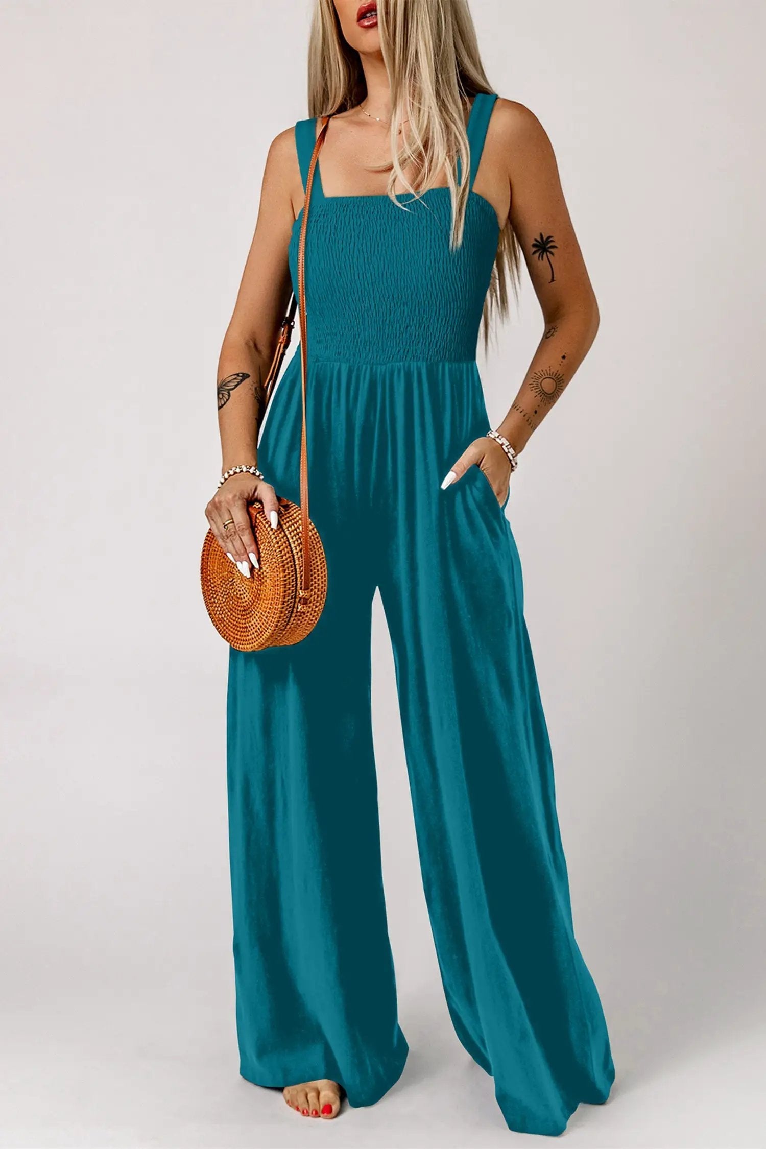 Smocked Square Neck Jumpsuit