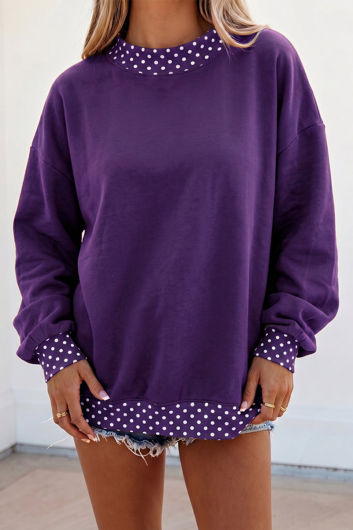 Orange Colorblock Polka Dot Contrast Trim Oversized Sweatshirt