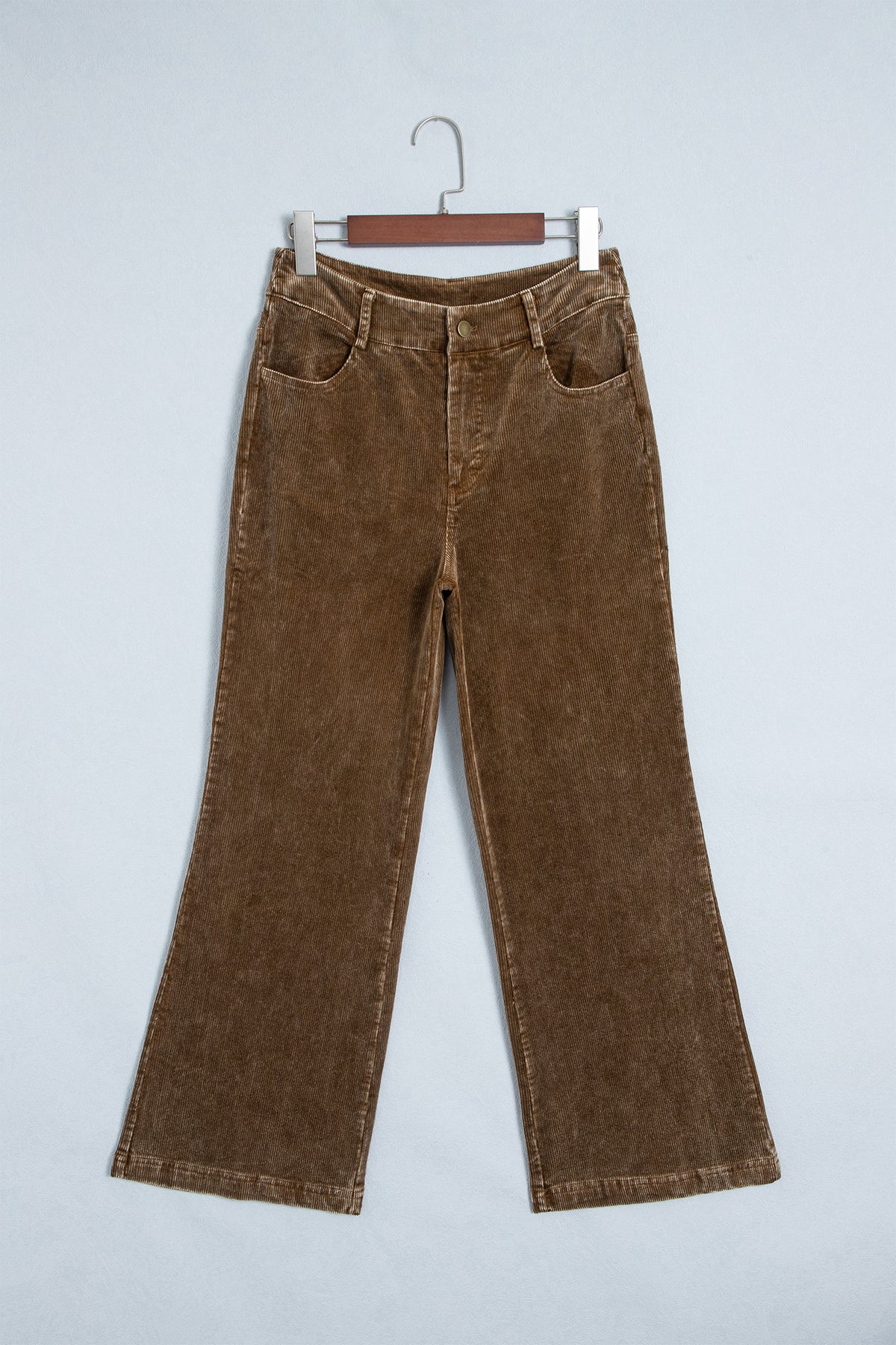 Straight Leg Corduroy Metal Button Zip-Up Pants