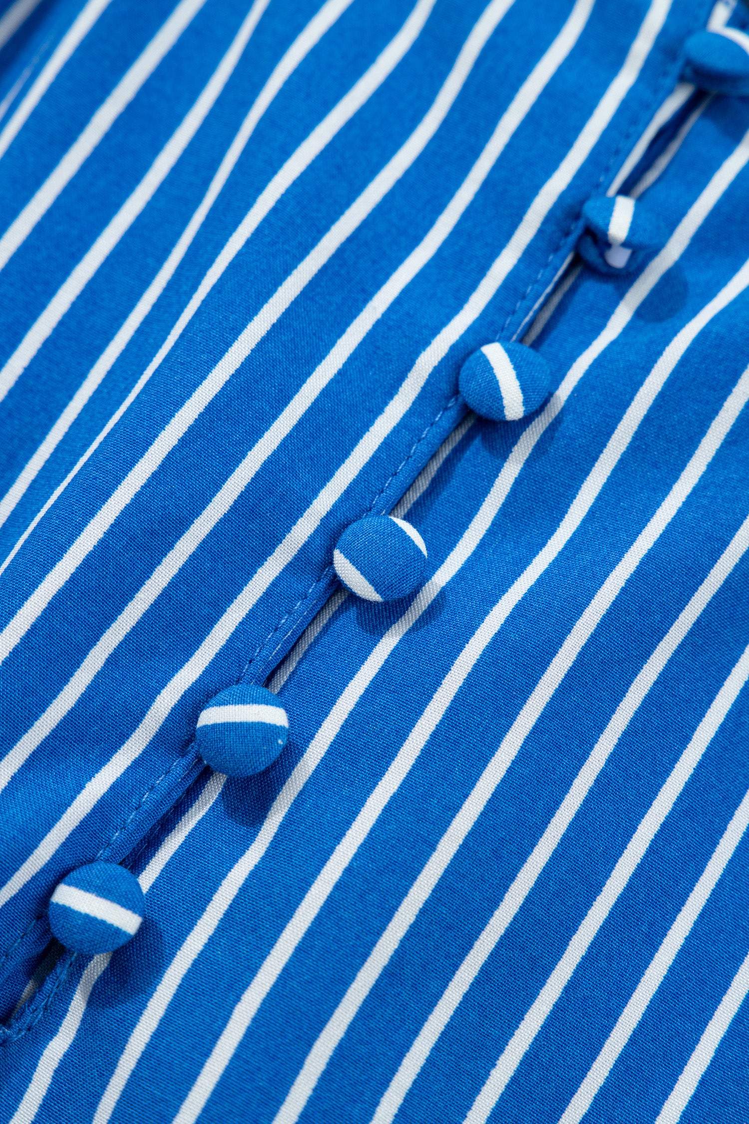 Stripe Button Front Blouse with Ruffles and Puff Sleeves