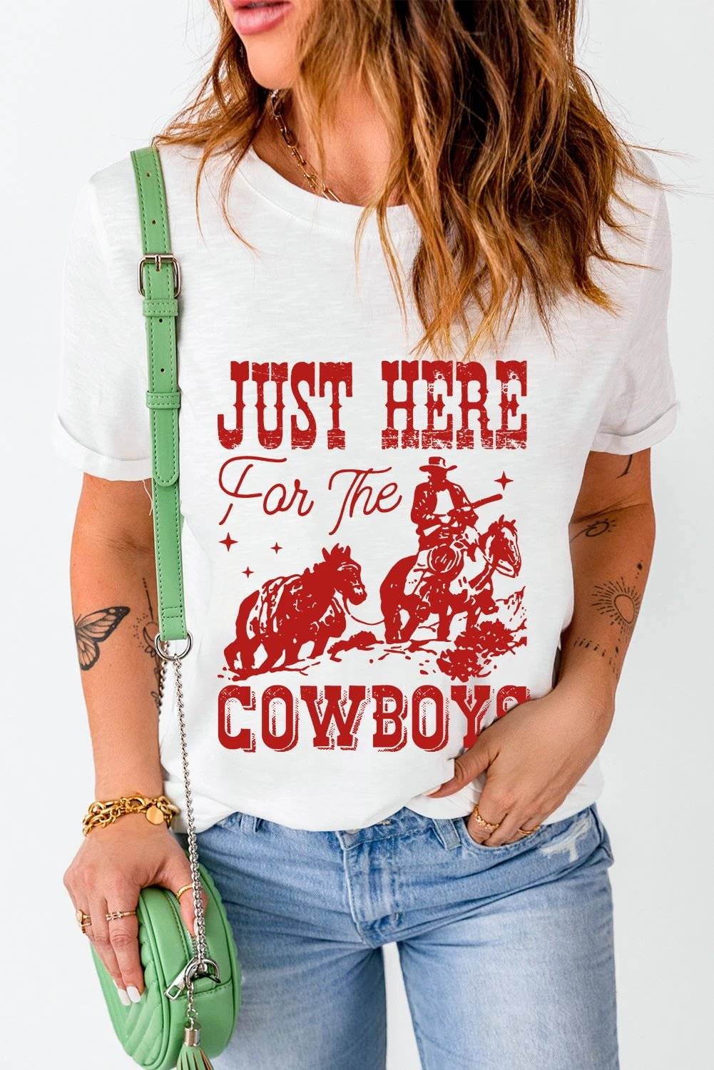  western graphic tee – “just here for the cowboy” for women casual everyday outfit