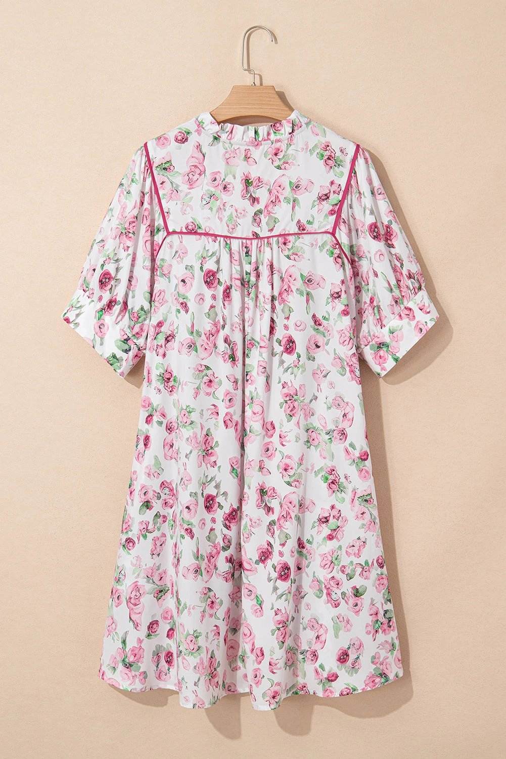 pink floral split neck short sleeve loose plus size mini dress for women casual everyday outfit