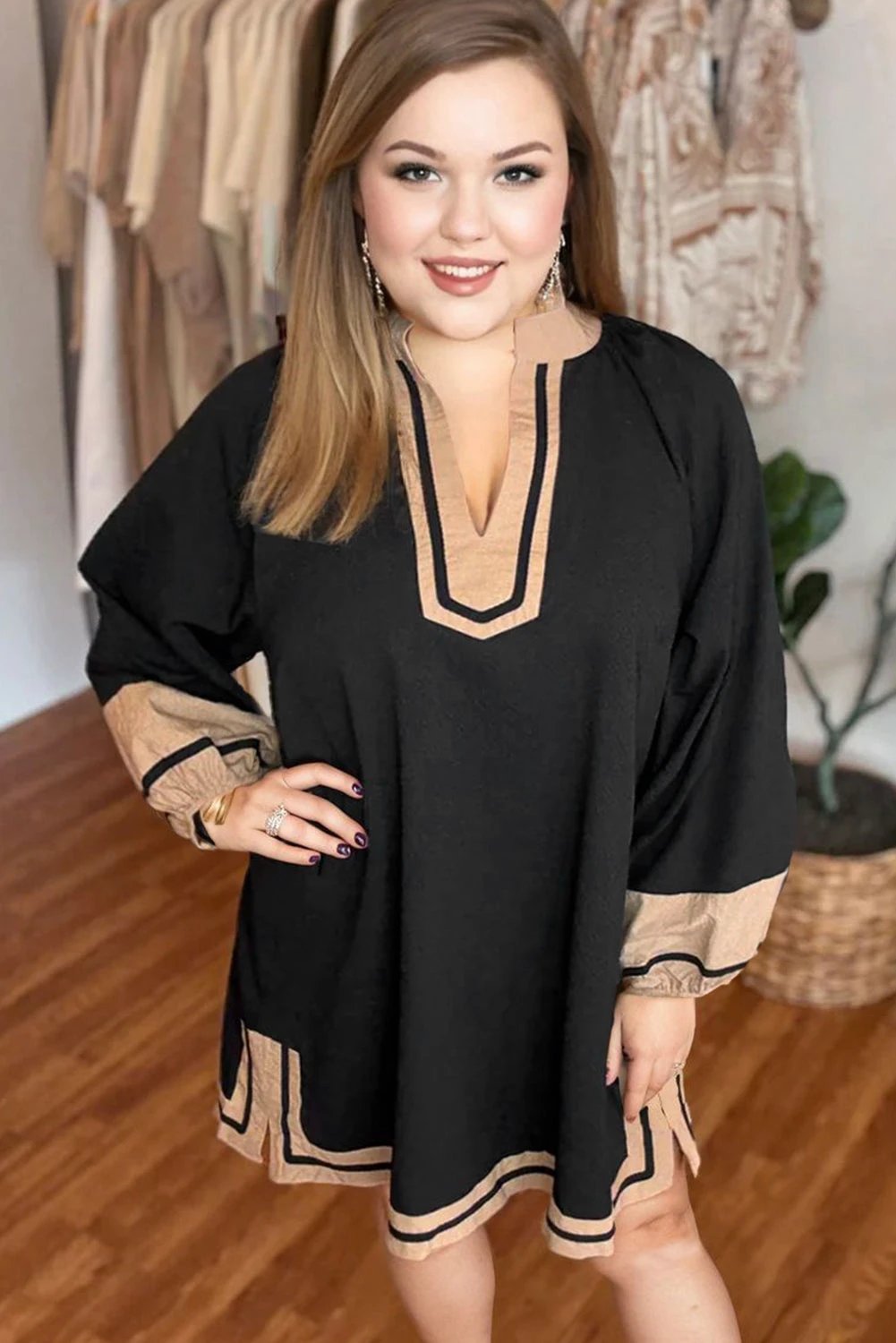 plus size color block V-neck dress